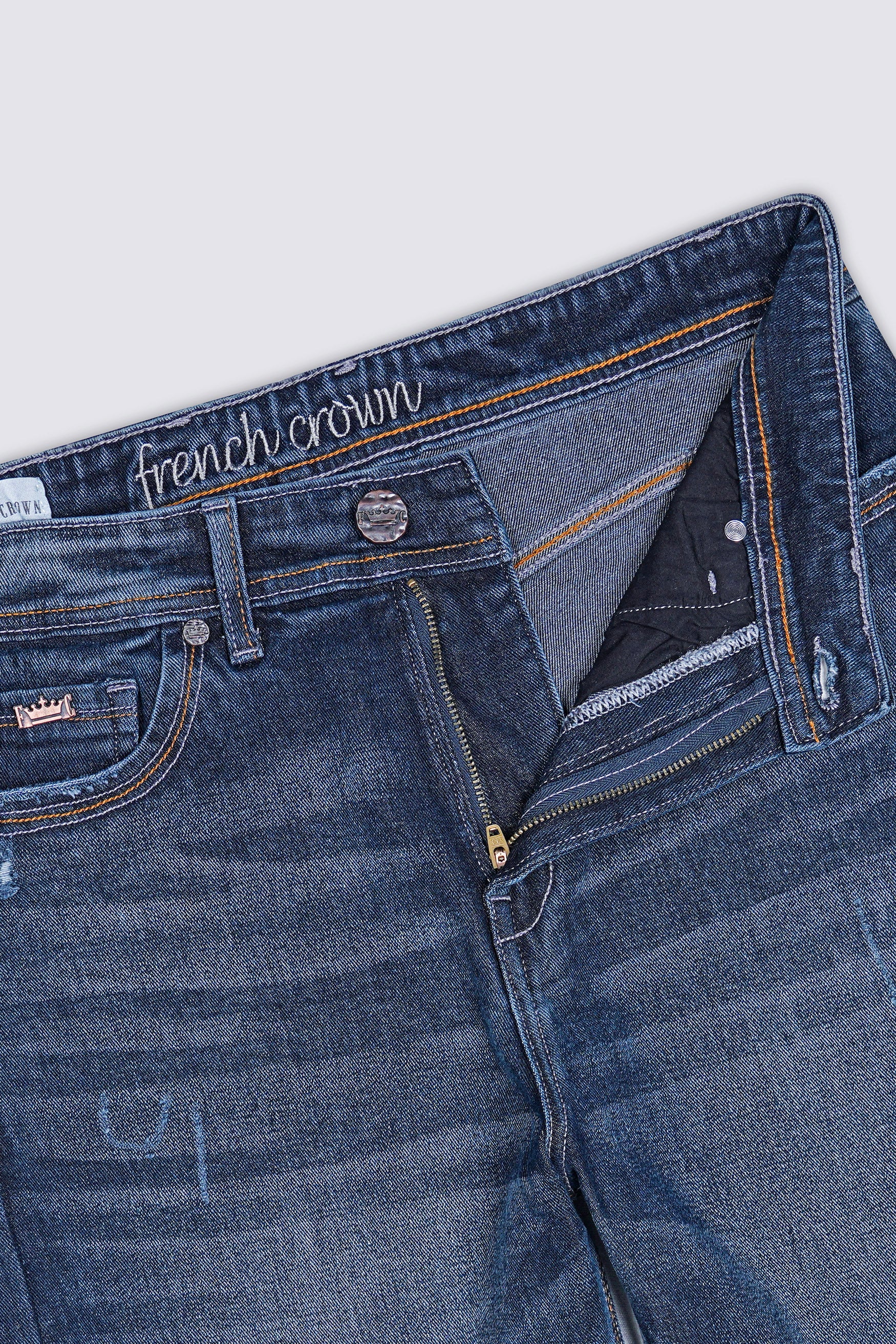 Fiord Blue Stone Wash Mildly Distressed Denim