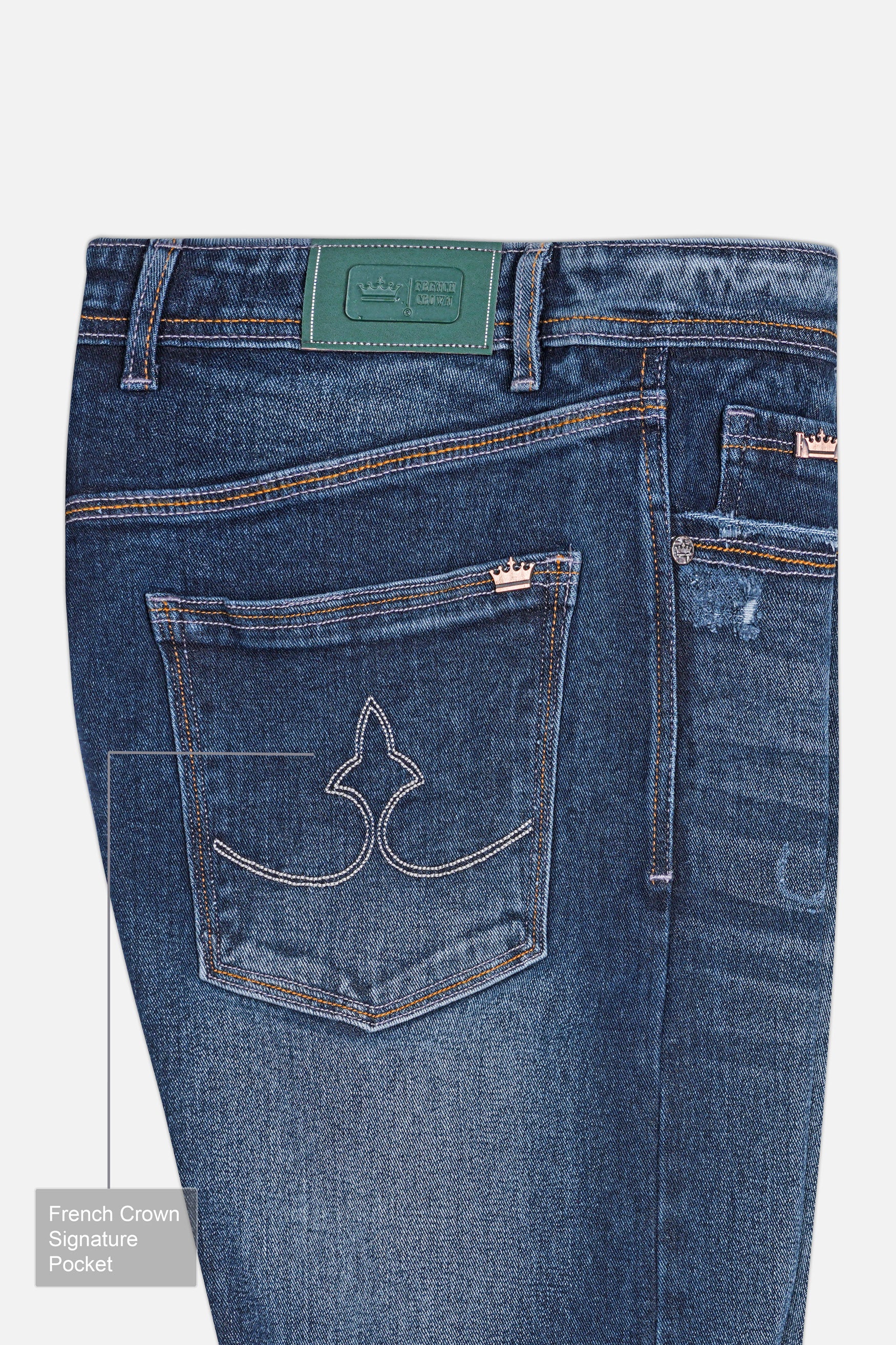 Fiord Blue Stone Wash Mildly Distressed Denim