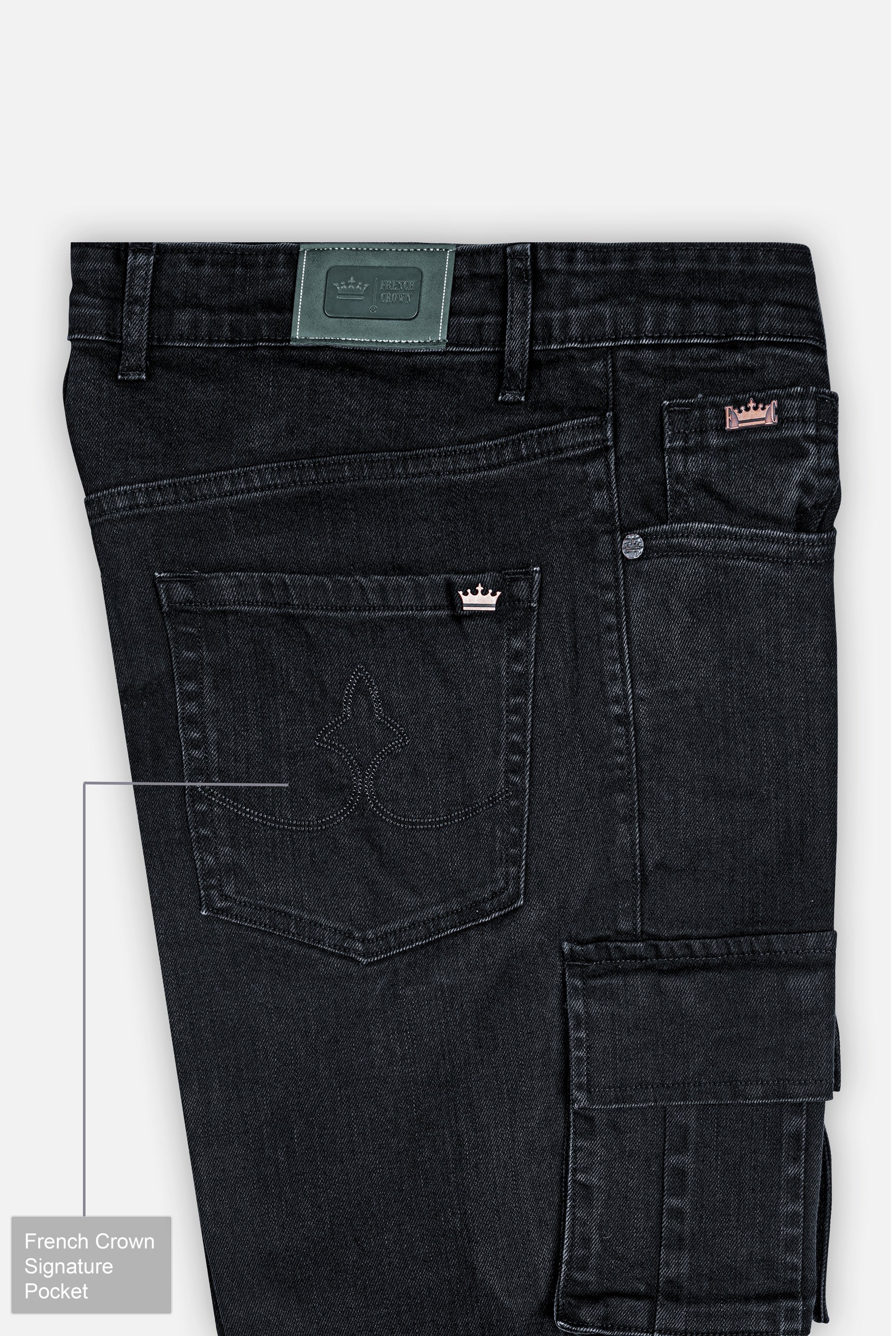 Jade Black Rinse Wash Cargo Denim