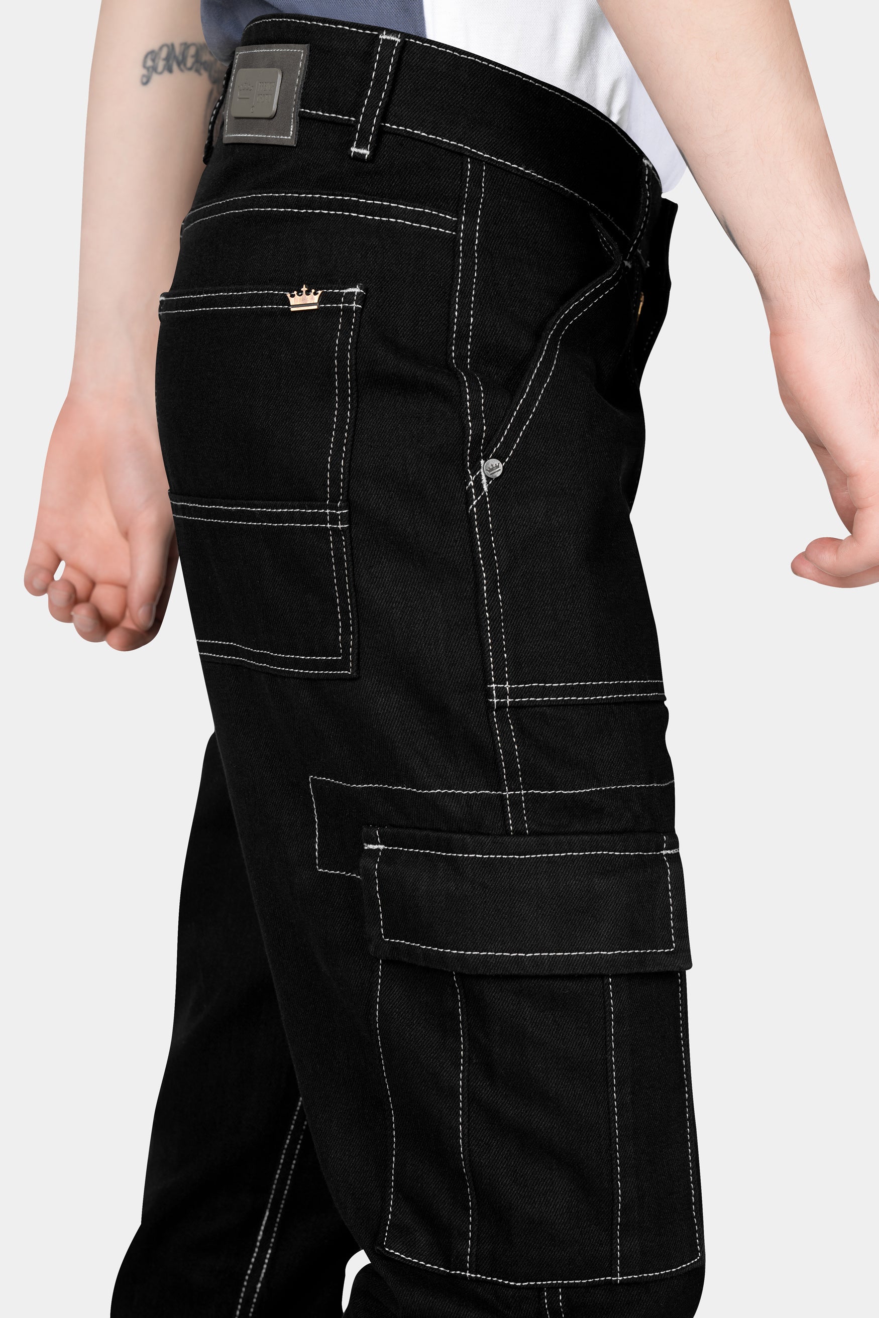 Jade Black Rinse Wash Cargo Denim