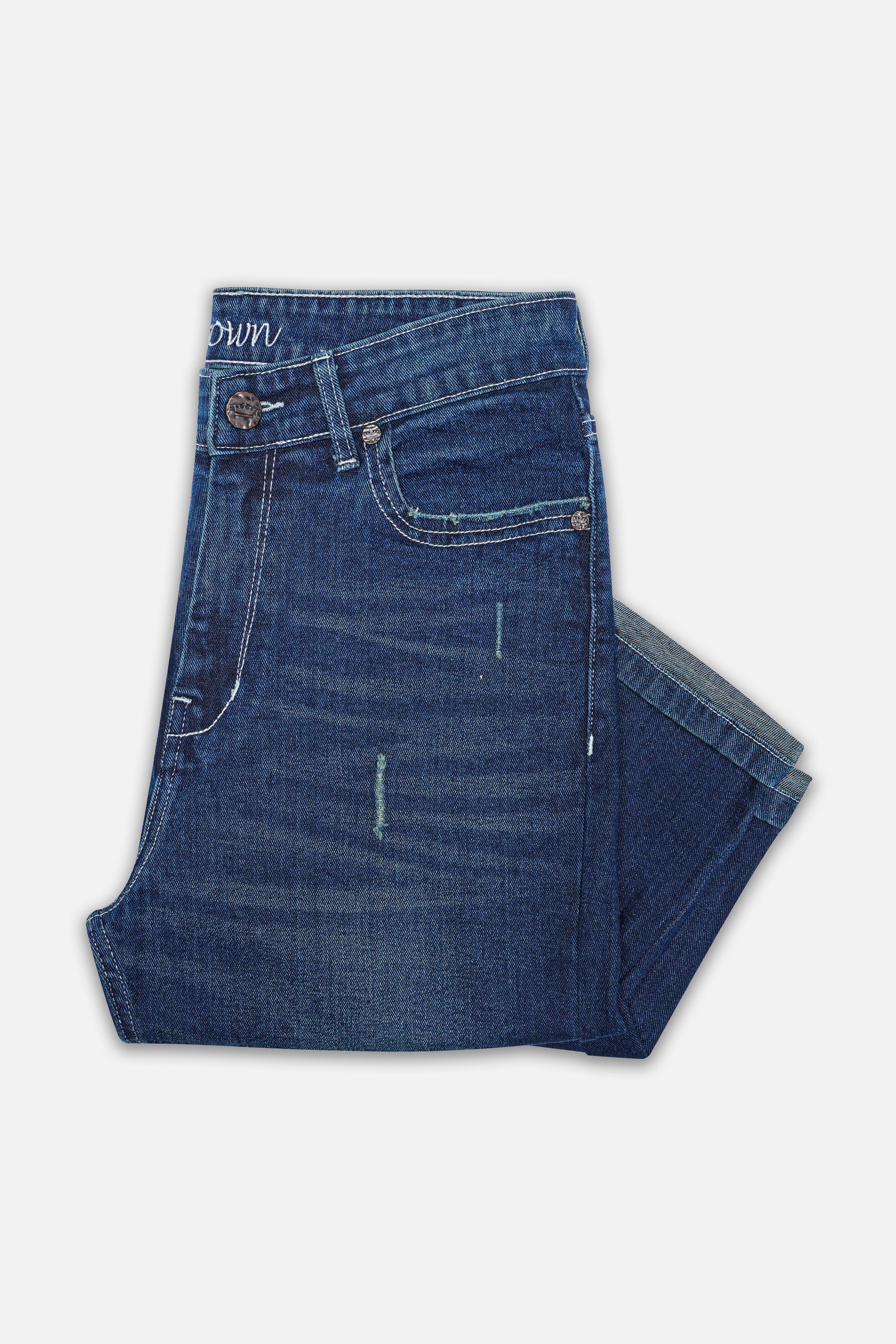 Cloud Burst Blue Whiskering Wash Mildly Distressed Denim