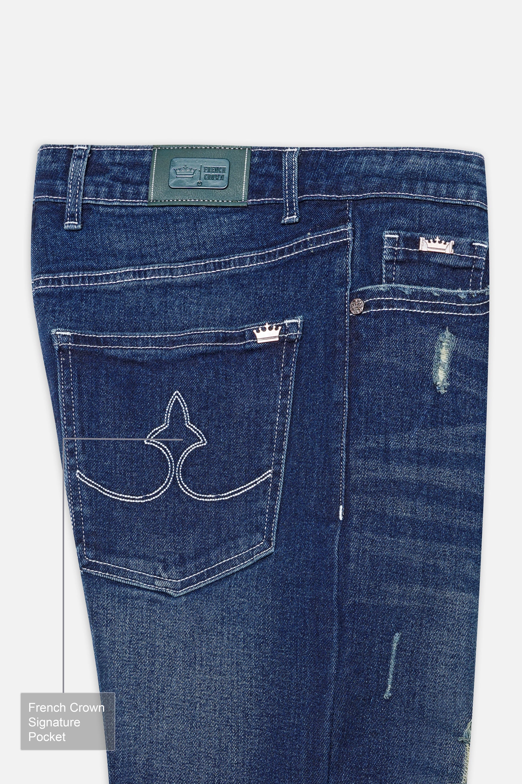Cloud Burst Blue Whiskering Wash Mildly Distressed Denim