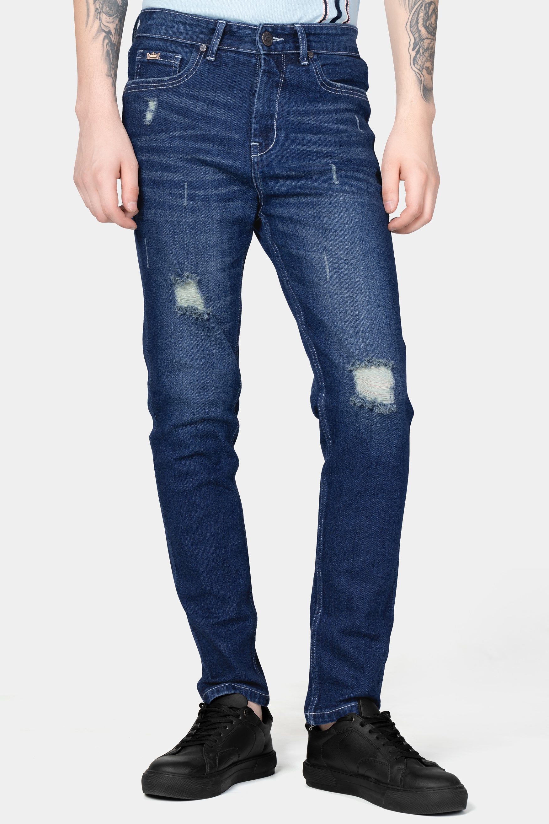Cloud Burst Blue Whiskering Wash Mildly Distressed Denim