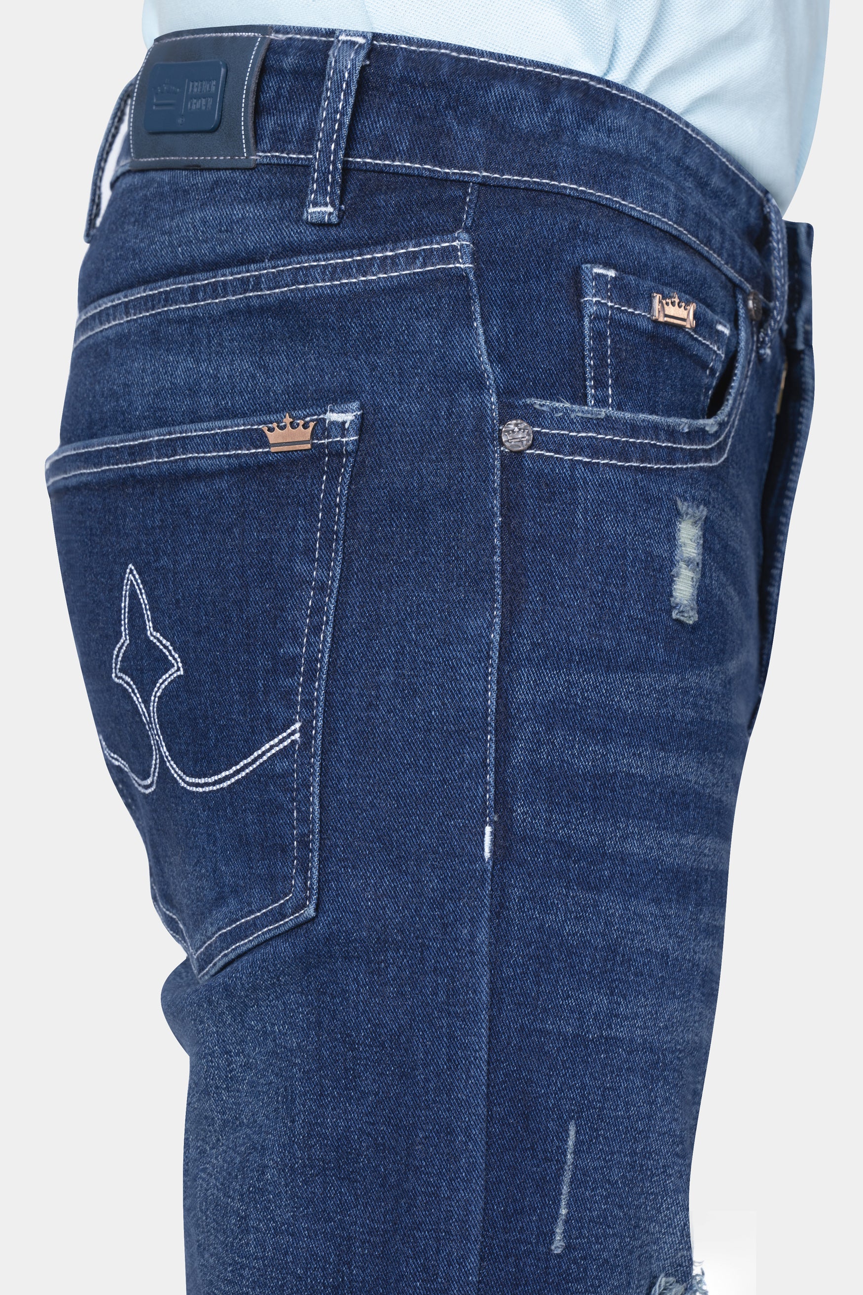 Cloud Burst Blue Whiskering Wash Mildly Distressed Denim