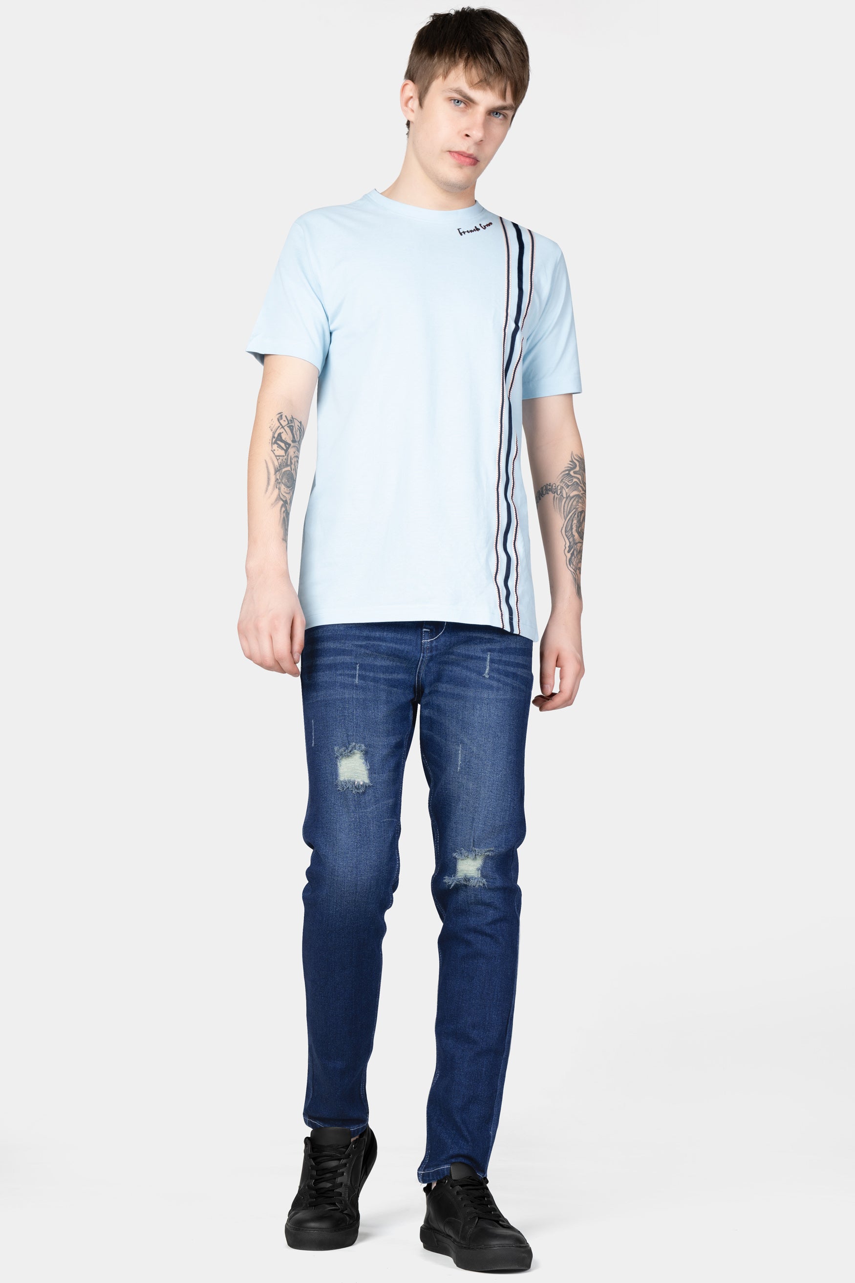 Cloud Burst Blue Whiskering Wash Mildly Distressed Denim