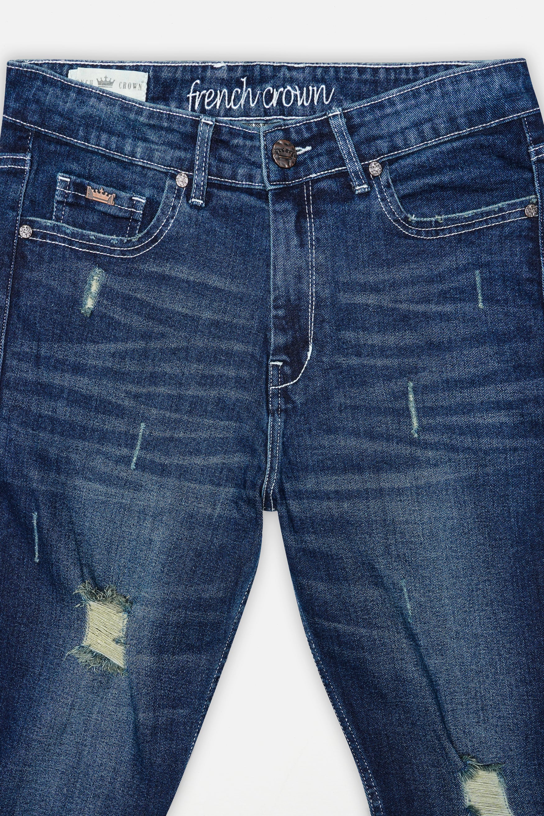 Cloud Burst Blue Whiskering Wash Mildly Distressed Denim