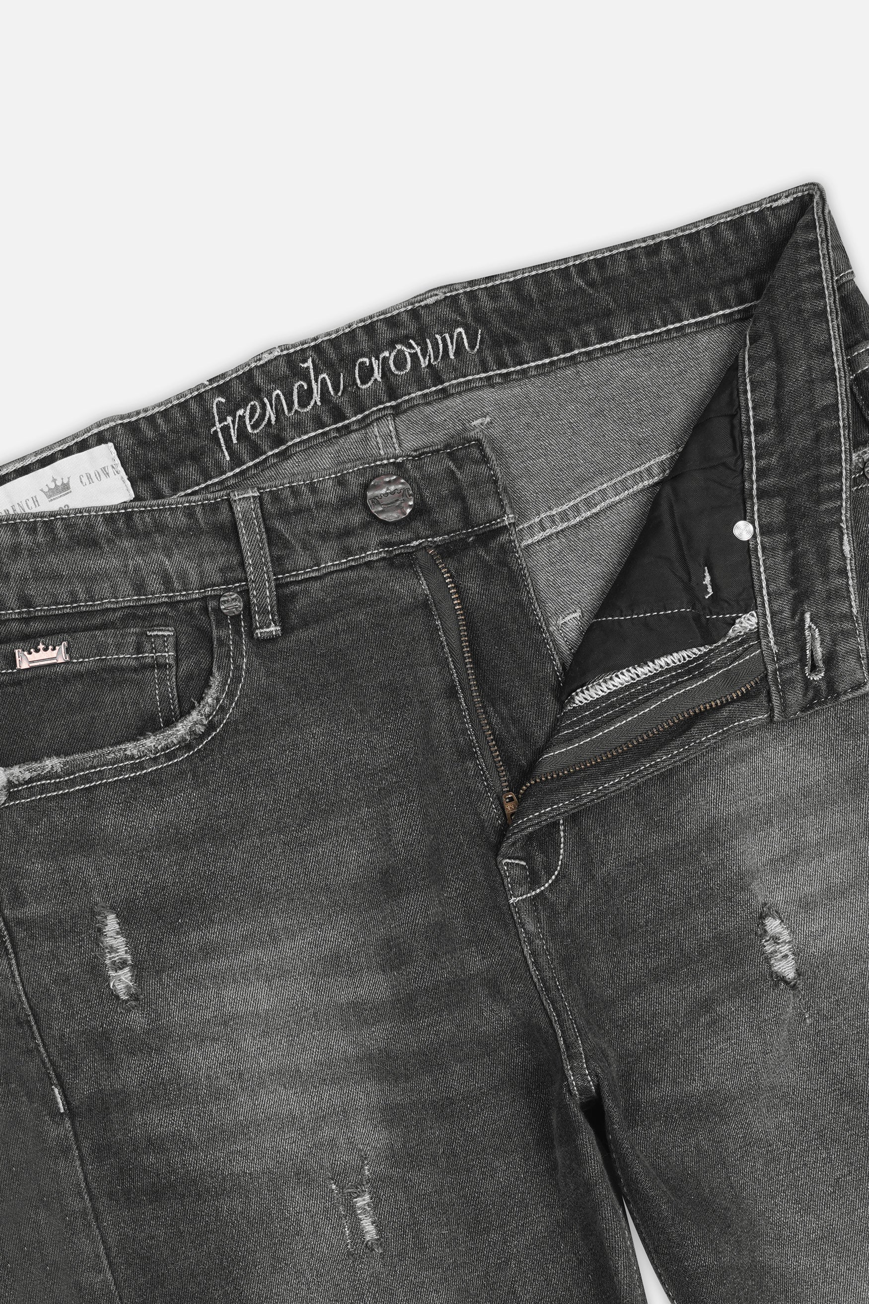 Iridium Gray Whiskering Wash Mildly Distressed Denim