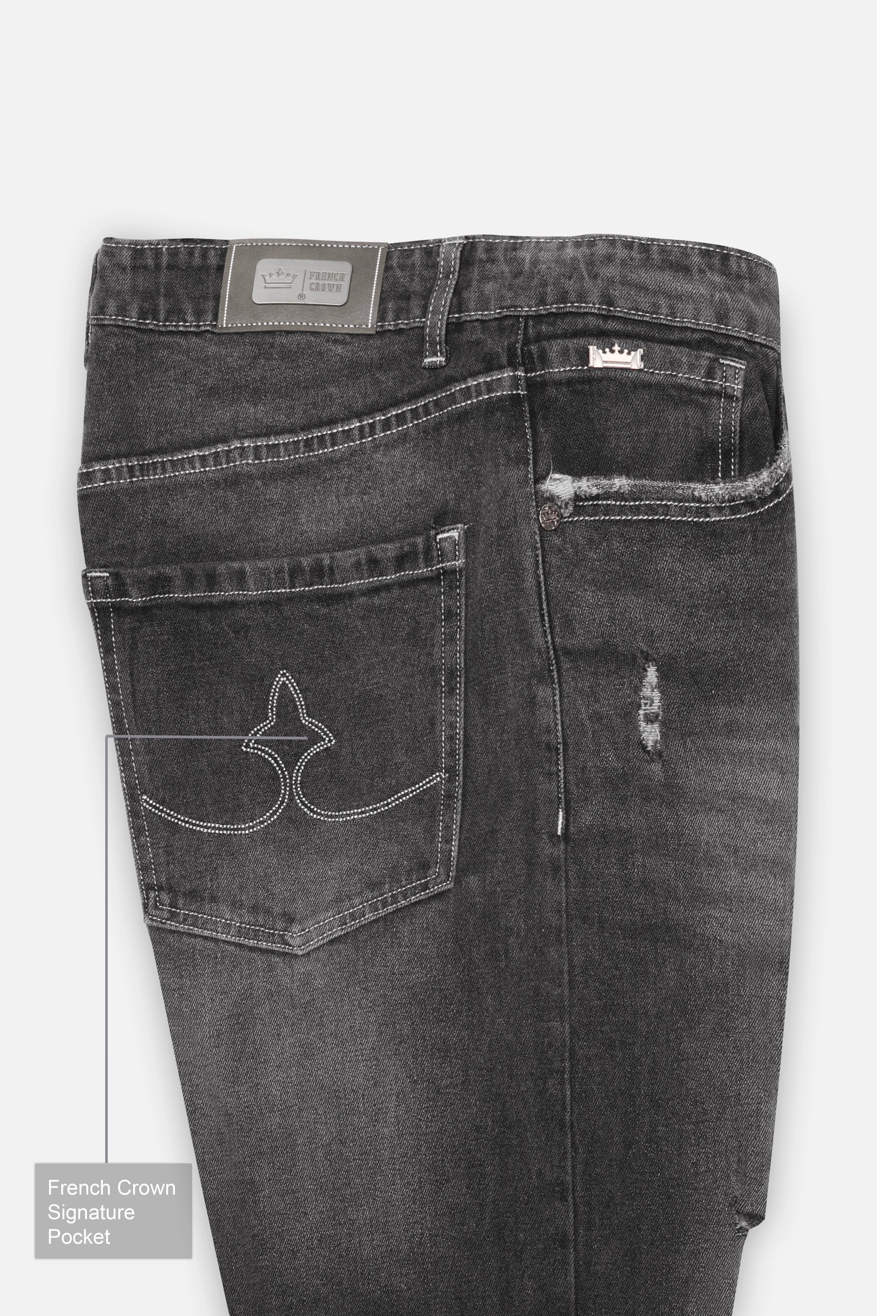 Iridium Gray Whiskering Wash Mildly Distressed Denim