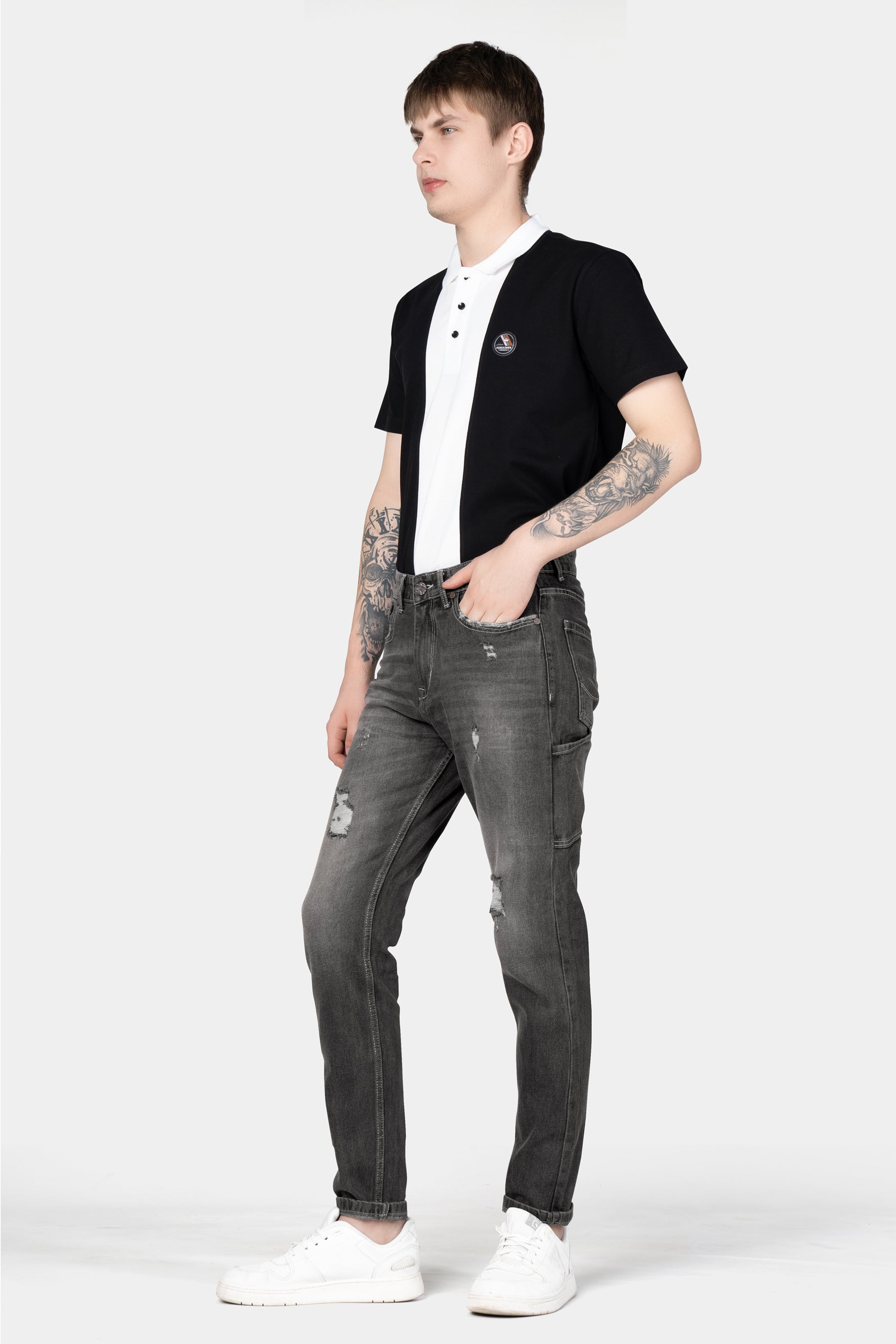 Iridium Gray Whiskering Wash Mildly Distressed Denim
