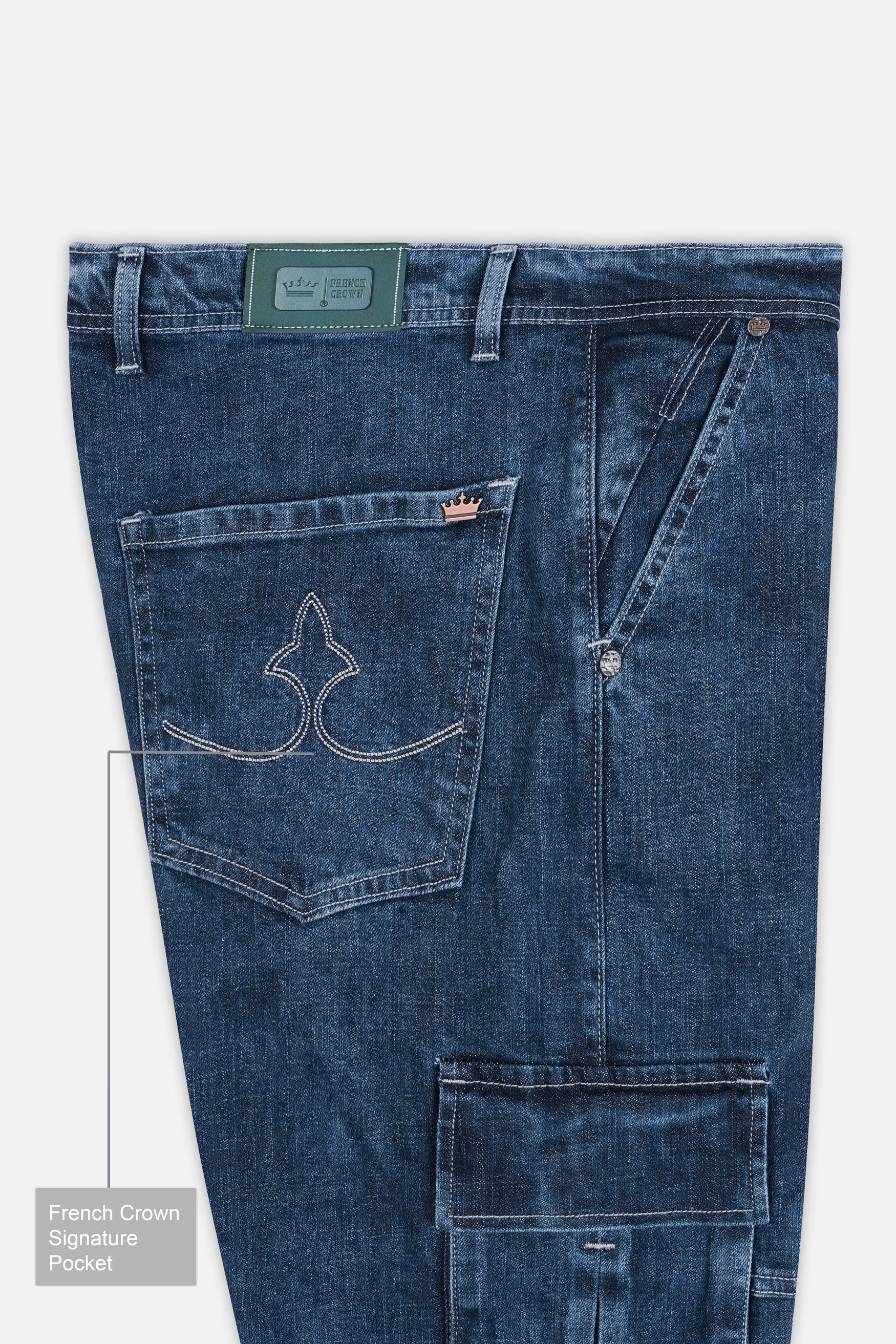 Nile Blue Stone Wash Cargo Denim