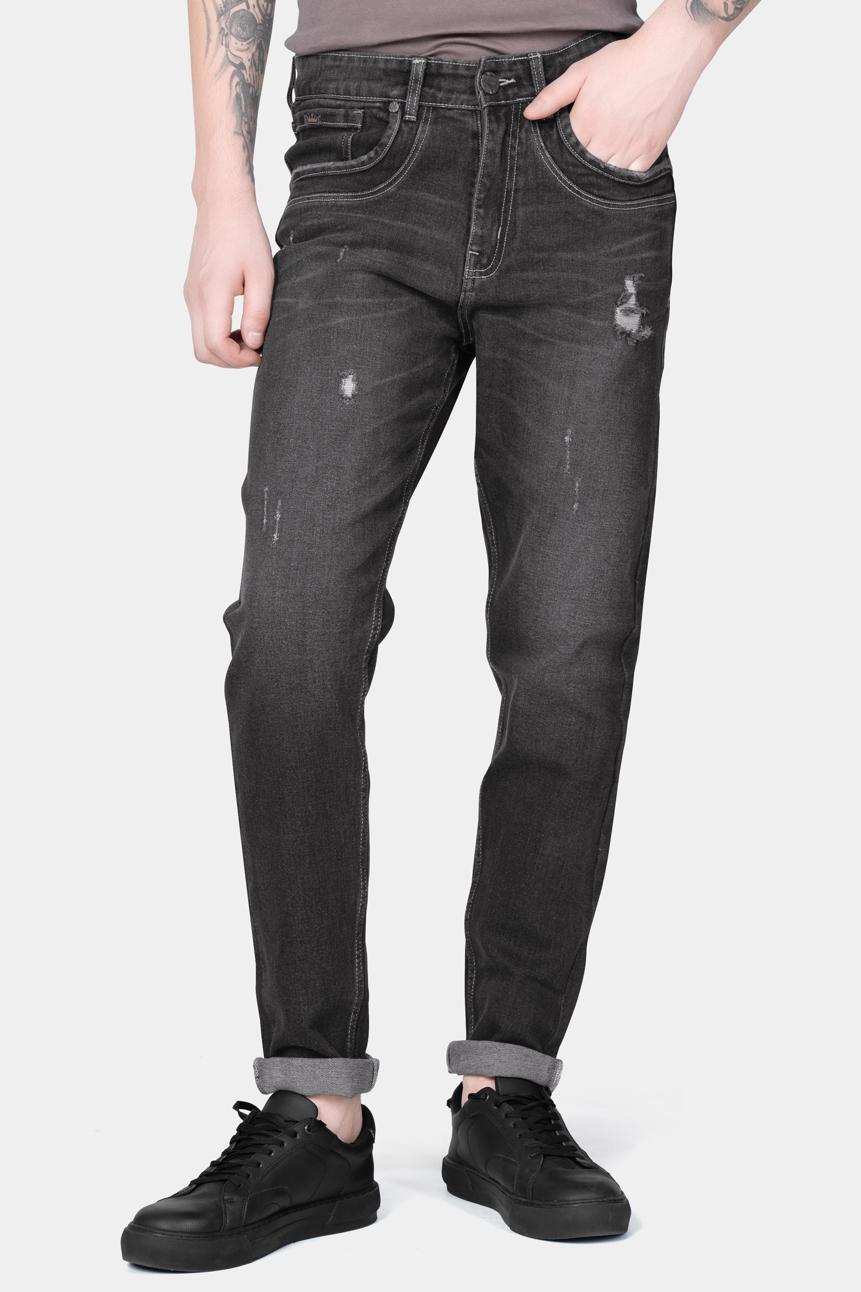 Gravel Gray Whiskering Wash Mildly Distressed Denim