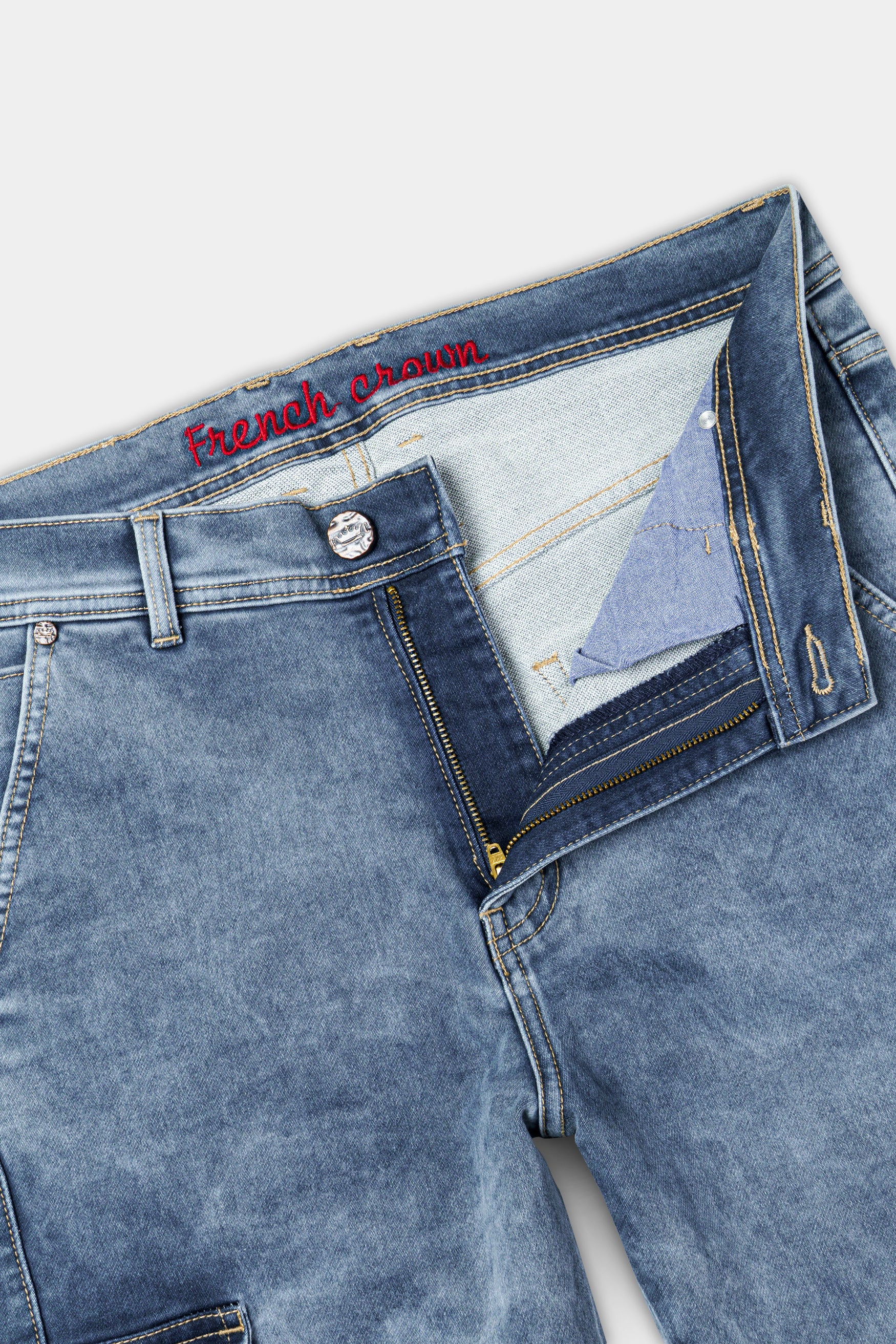Cyan Blue with Camouflage Cargo Pocket Designer Stretchable Denim