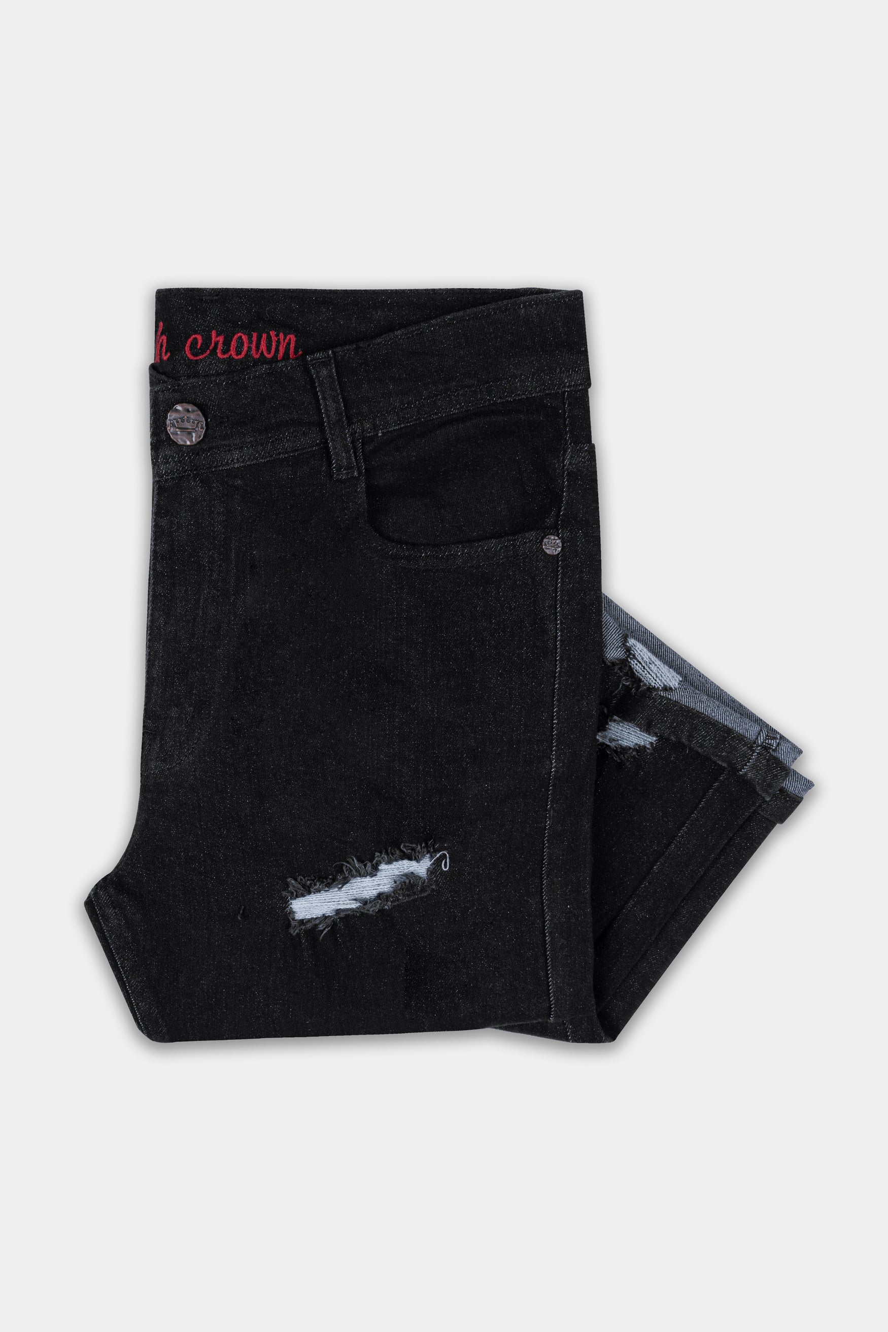 Jade Black Mildly Distressed Rinse Wash Denim