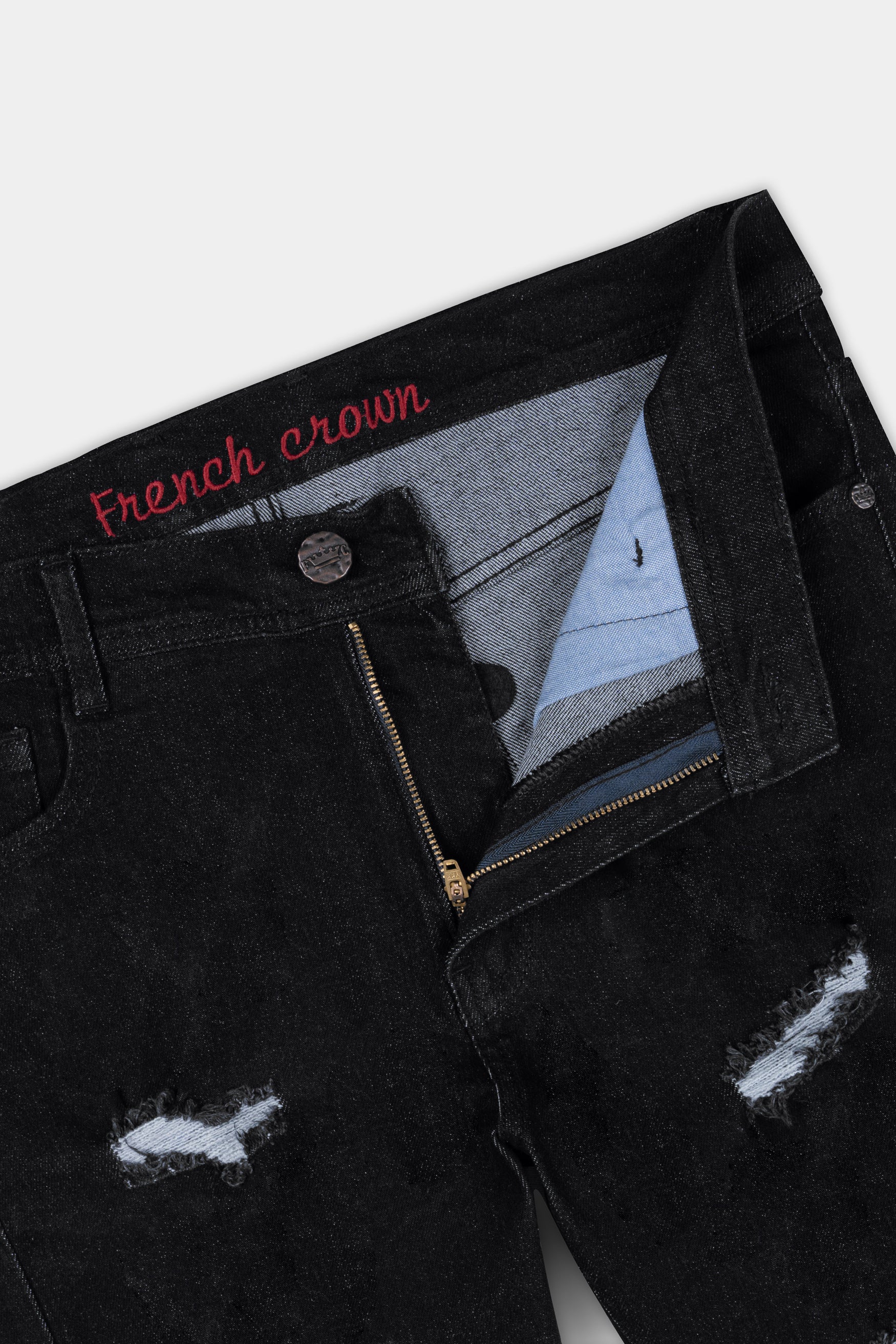 Jade Black Mildly Distressed Rinse Wash Denim