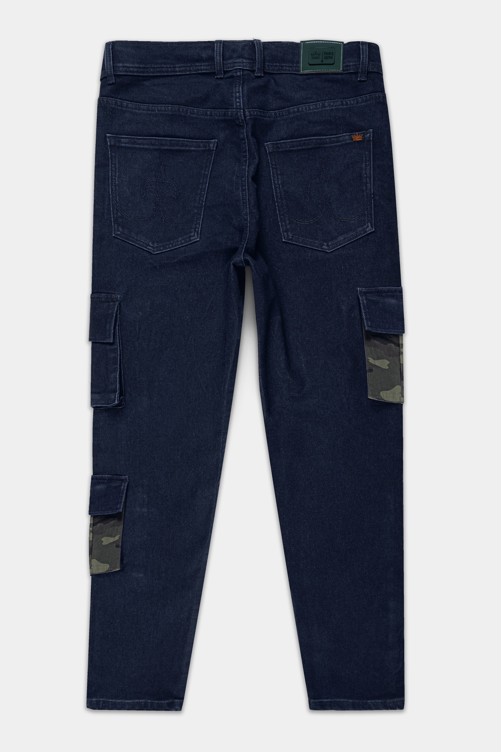 Space Blue Designer Camouflage Cargo Pockets Stretchable Denim