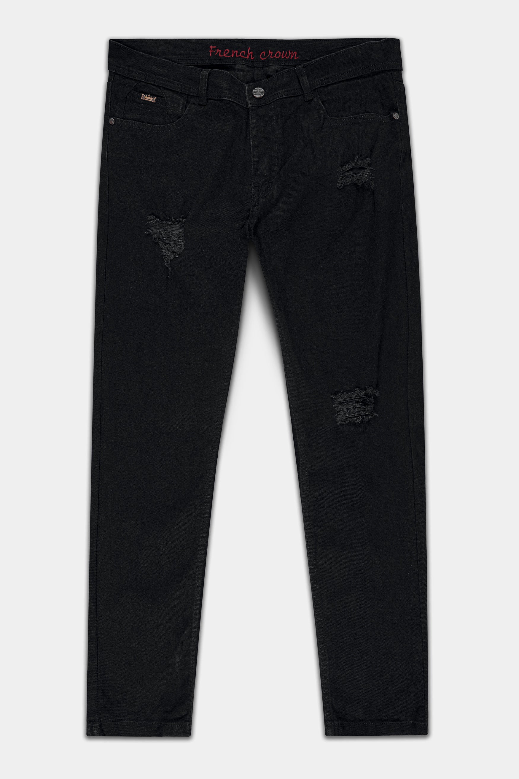 Jade black mildly Distressed Stretchable Denim