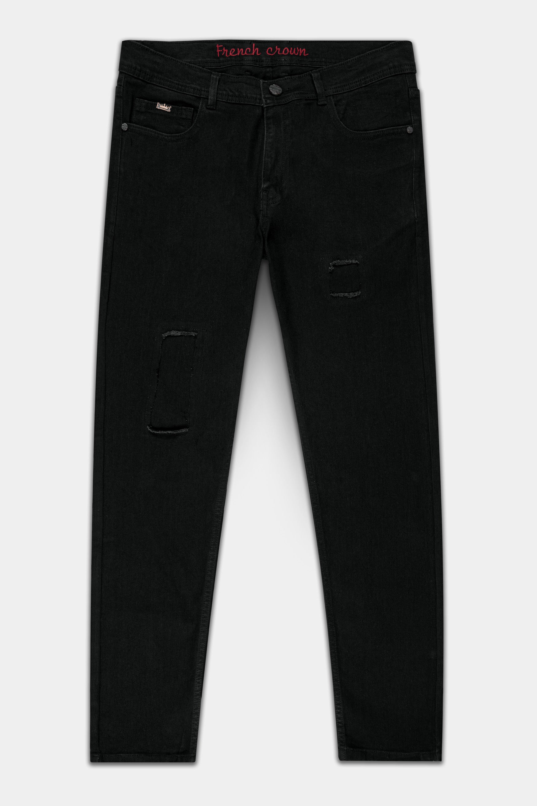 Jade Black Mildly Distressed Stretchable Denim