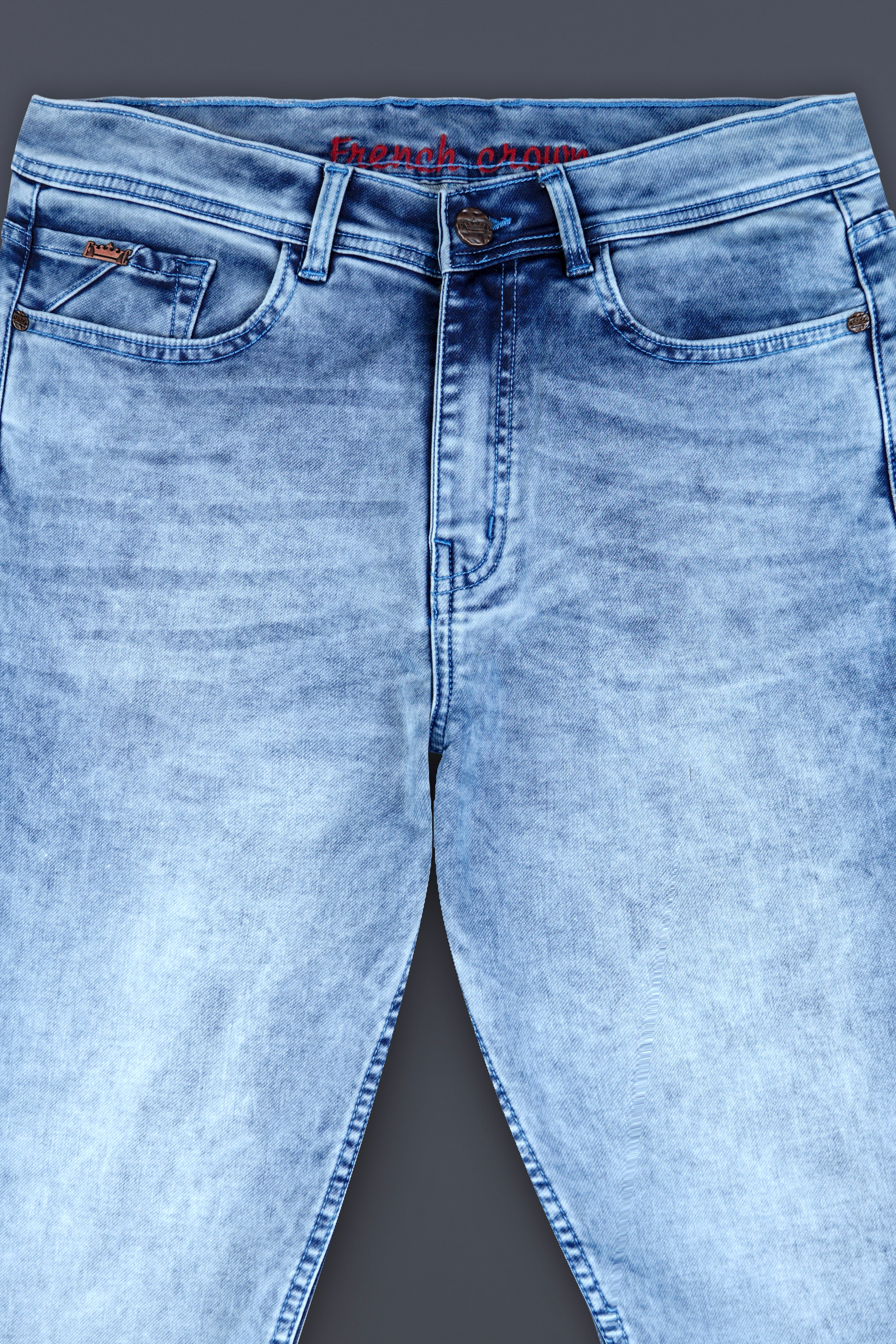 Pigeon Blue Whiskering Washed Stretchable Denim