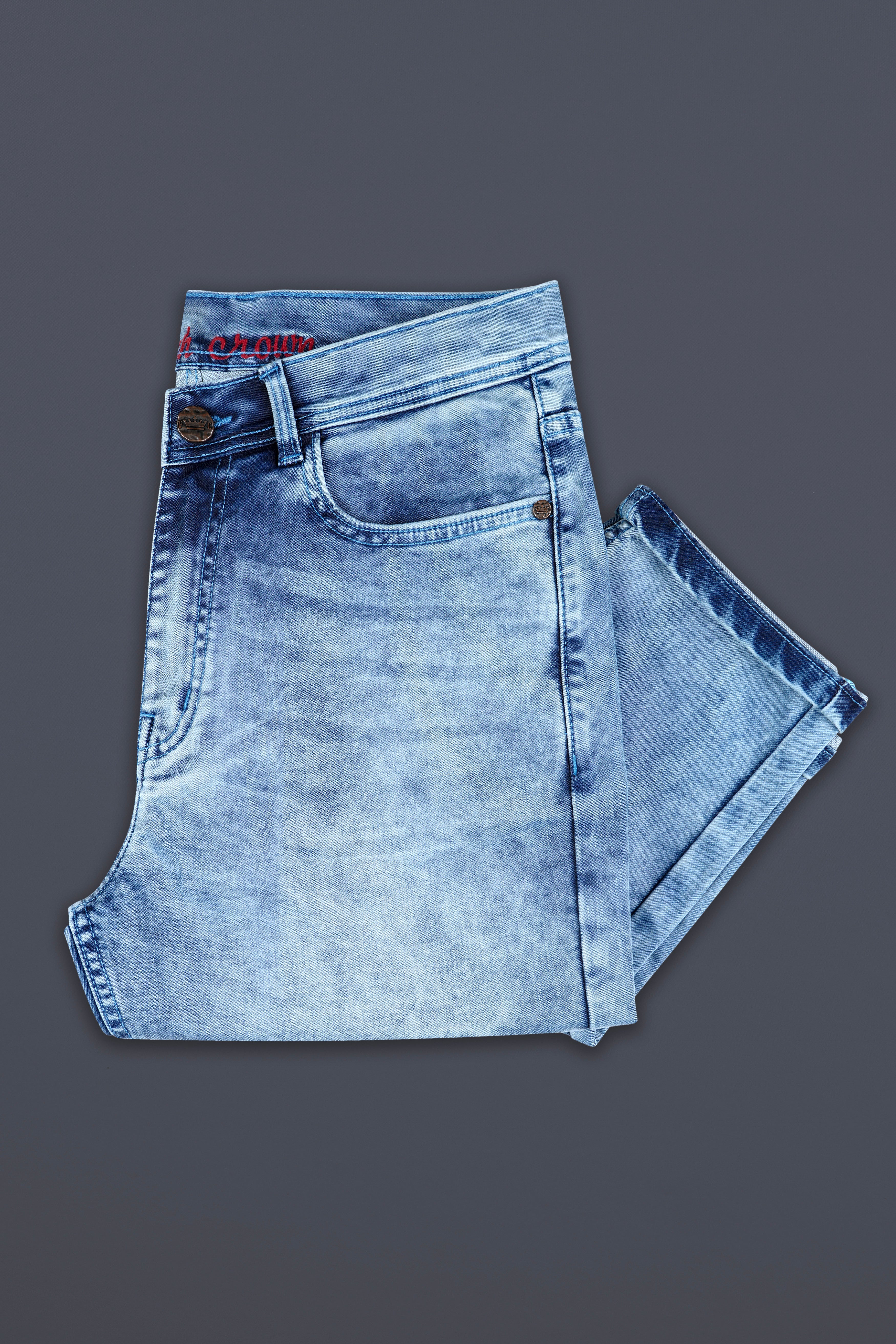 Pigeon Blue Whiskering Washed Stretchable Denim