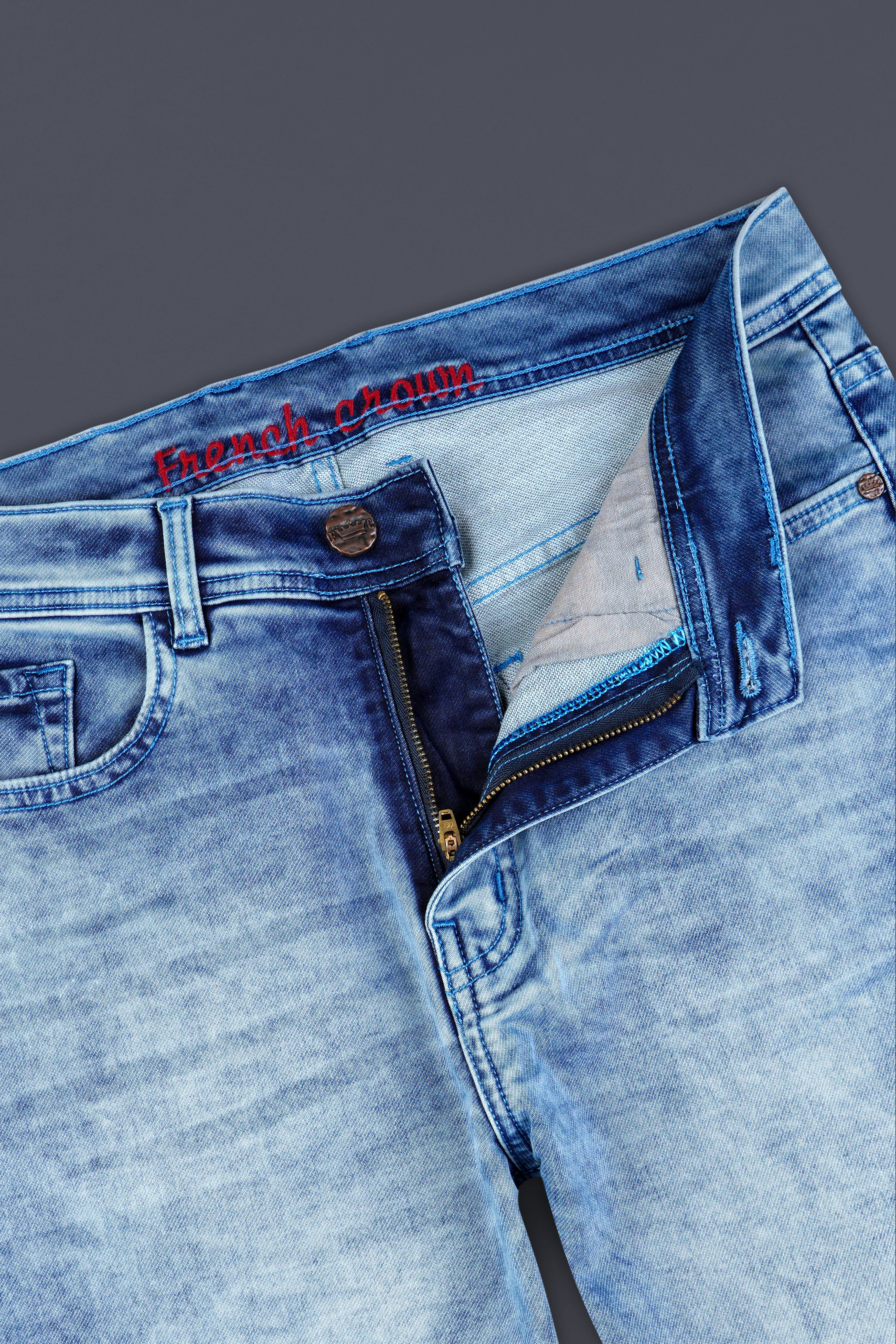 Pigeon Blue Whiskering Washed Stretchable Denim