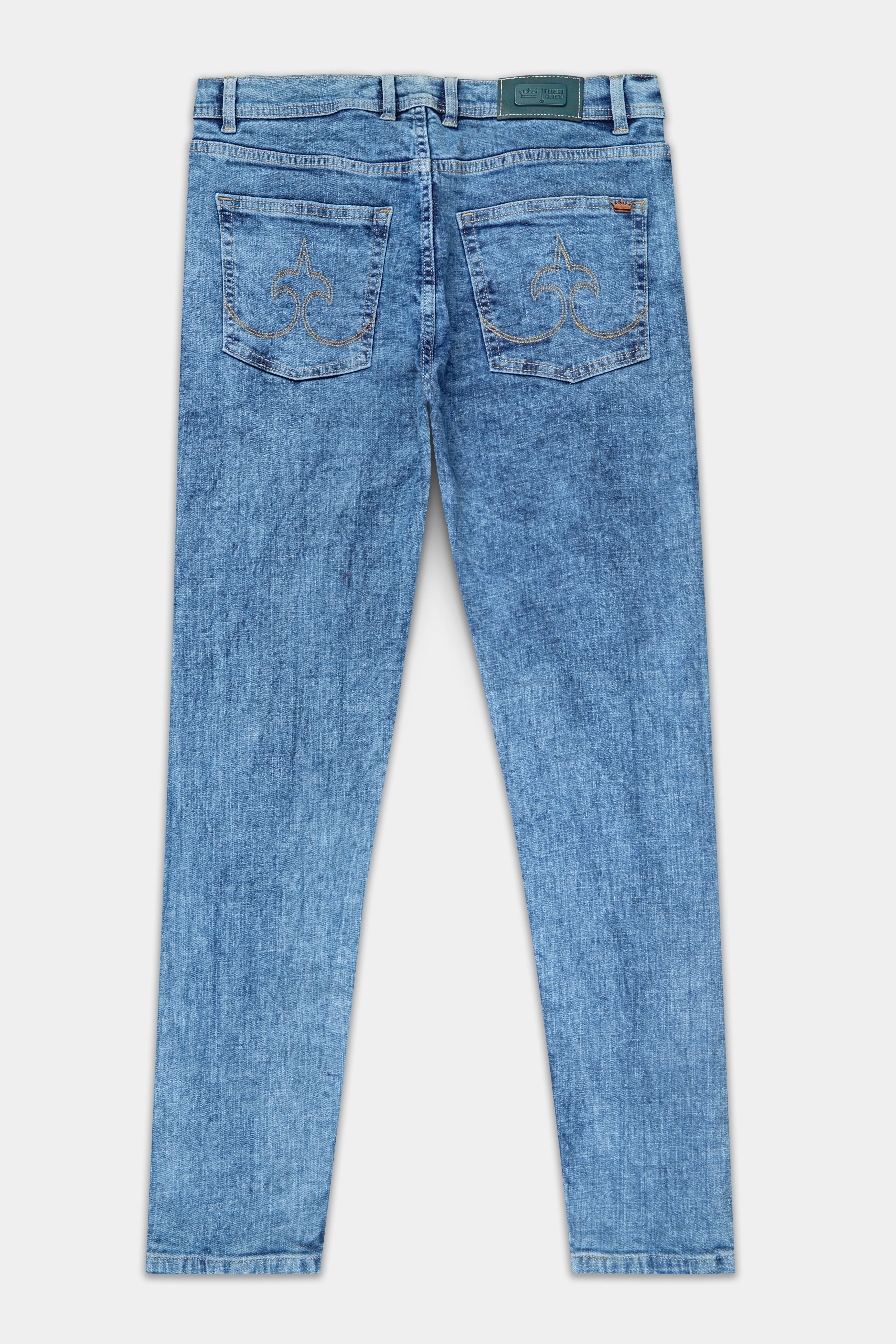 Glacier Blue Whiskering Wash Mildly Distressed Stretchable Denim