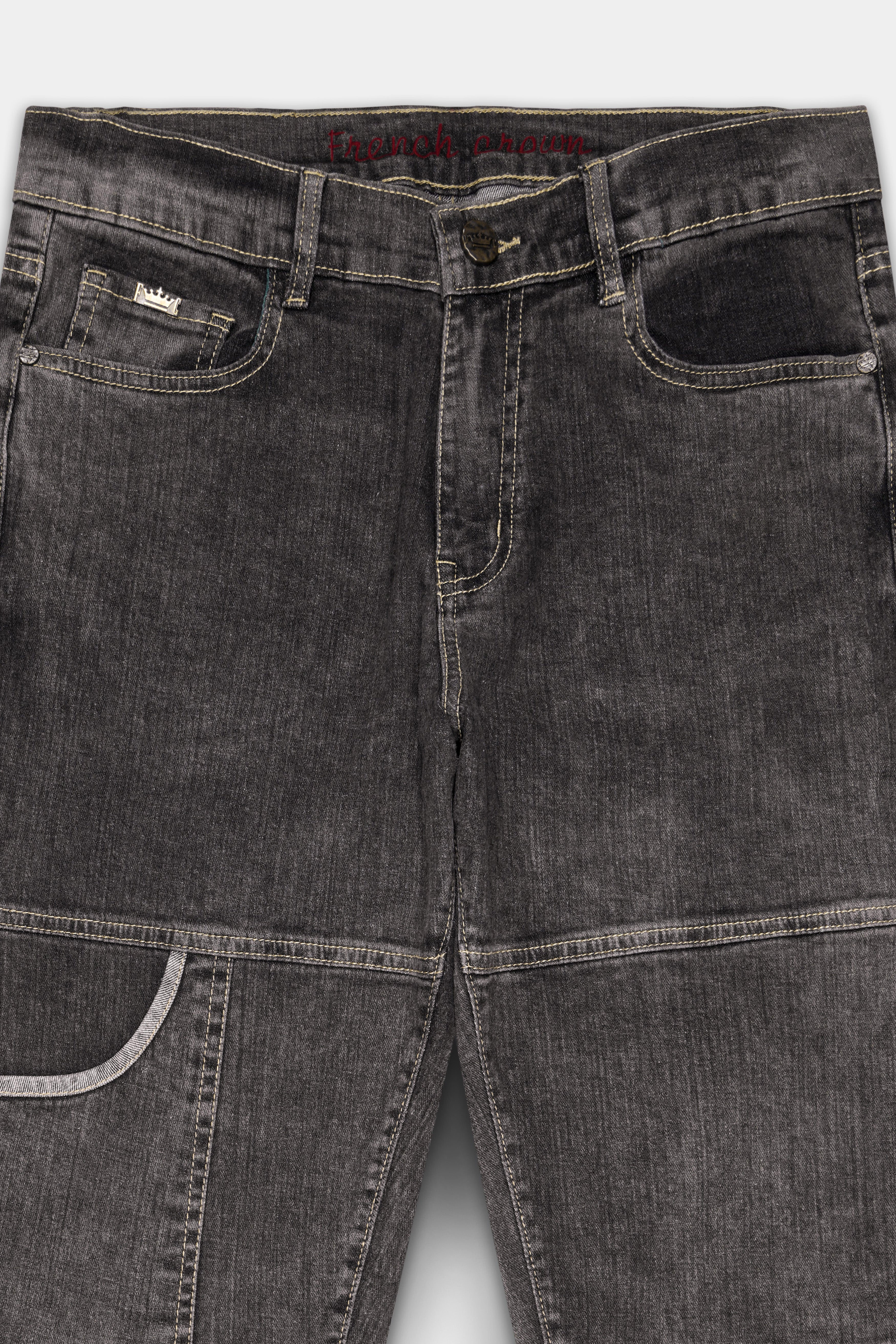 Iridium Gray Textured Stretchable Cargo Denim