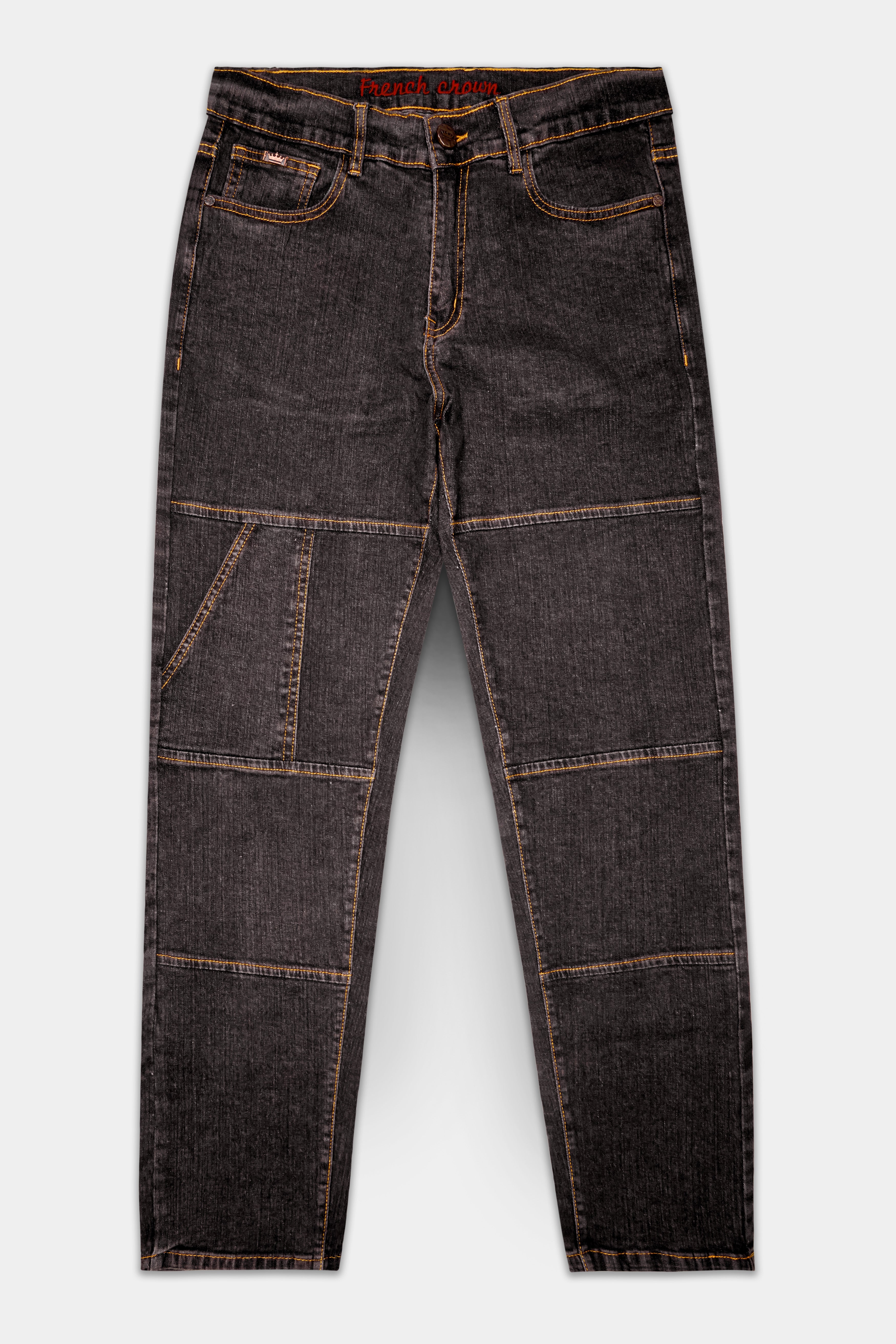 Thunder Brown Rinse Washed Textured Stretchable Denim
