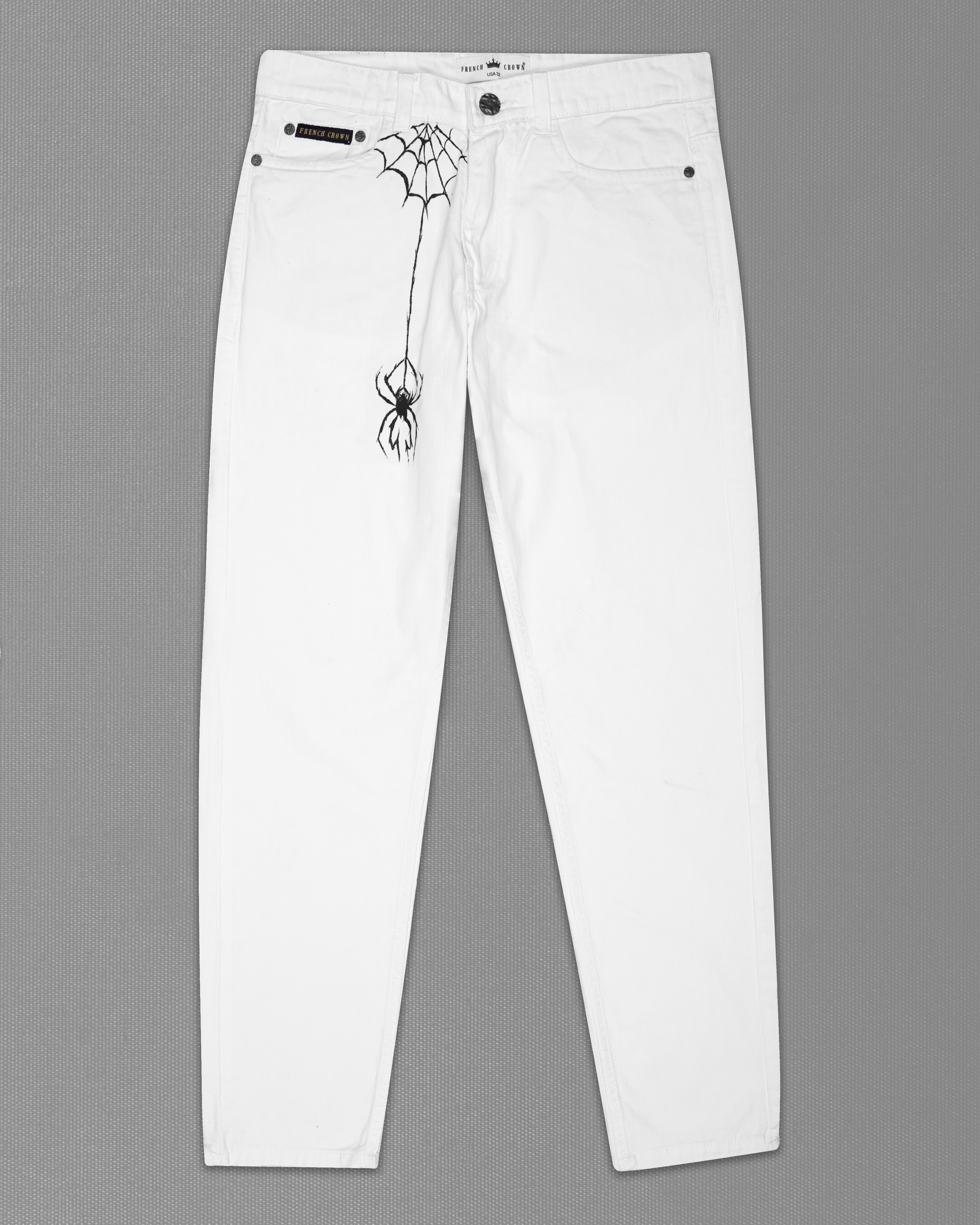 Bright White  Rinse Wash with Spider Hand Painted Denim J100-ART010-30, J100-ART010-32, J100-ART010-34, J100-ART010-36, J100-ART010-38, J100-ART010-40