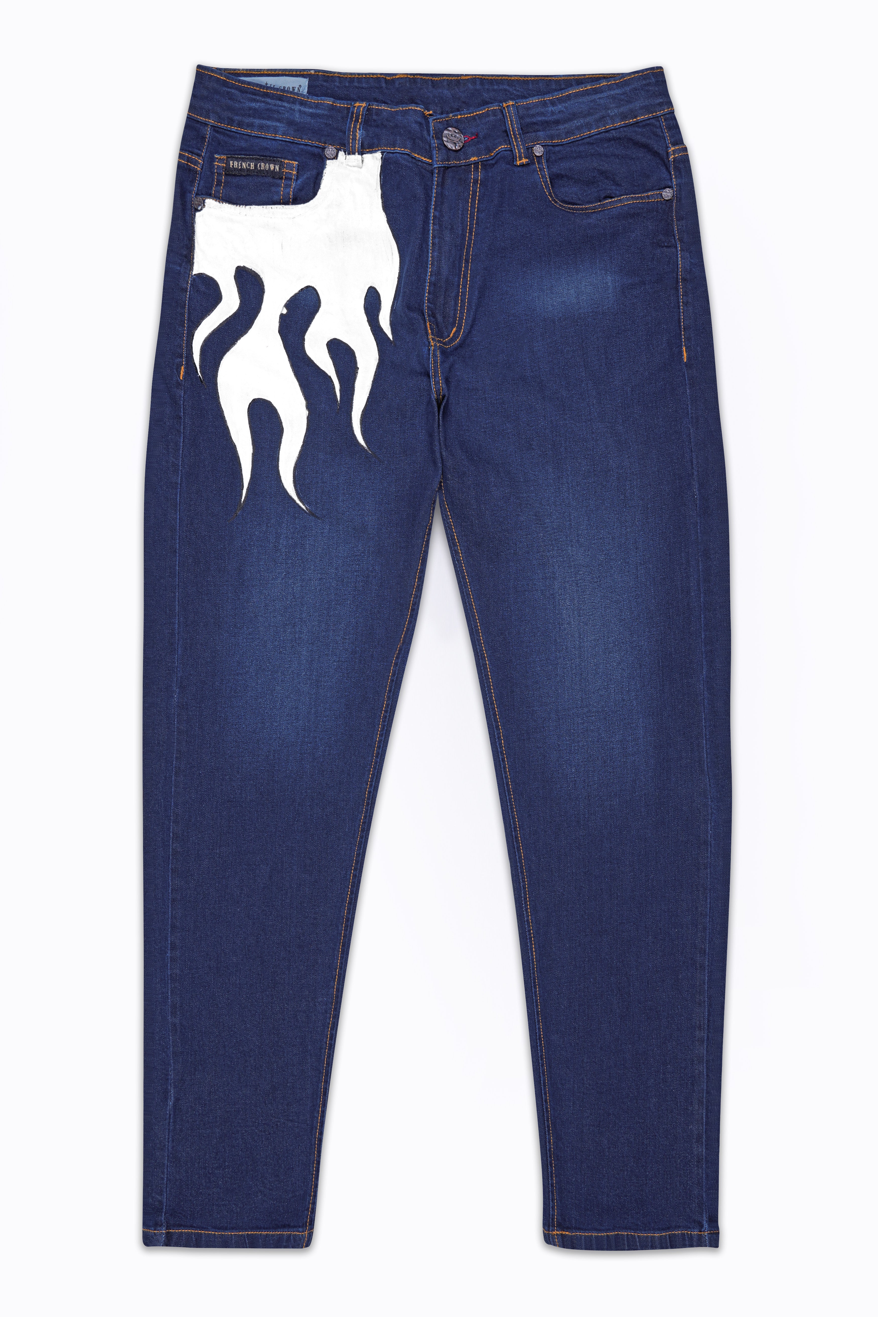 Tuna Blue and White Stone Wash Hand Painted Stretchable Denim J148-ART-30, J148-ART-32, J148-ART-34, J148-ART-36, J148-ART-38, J148-ART-40