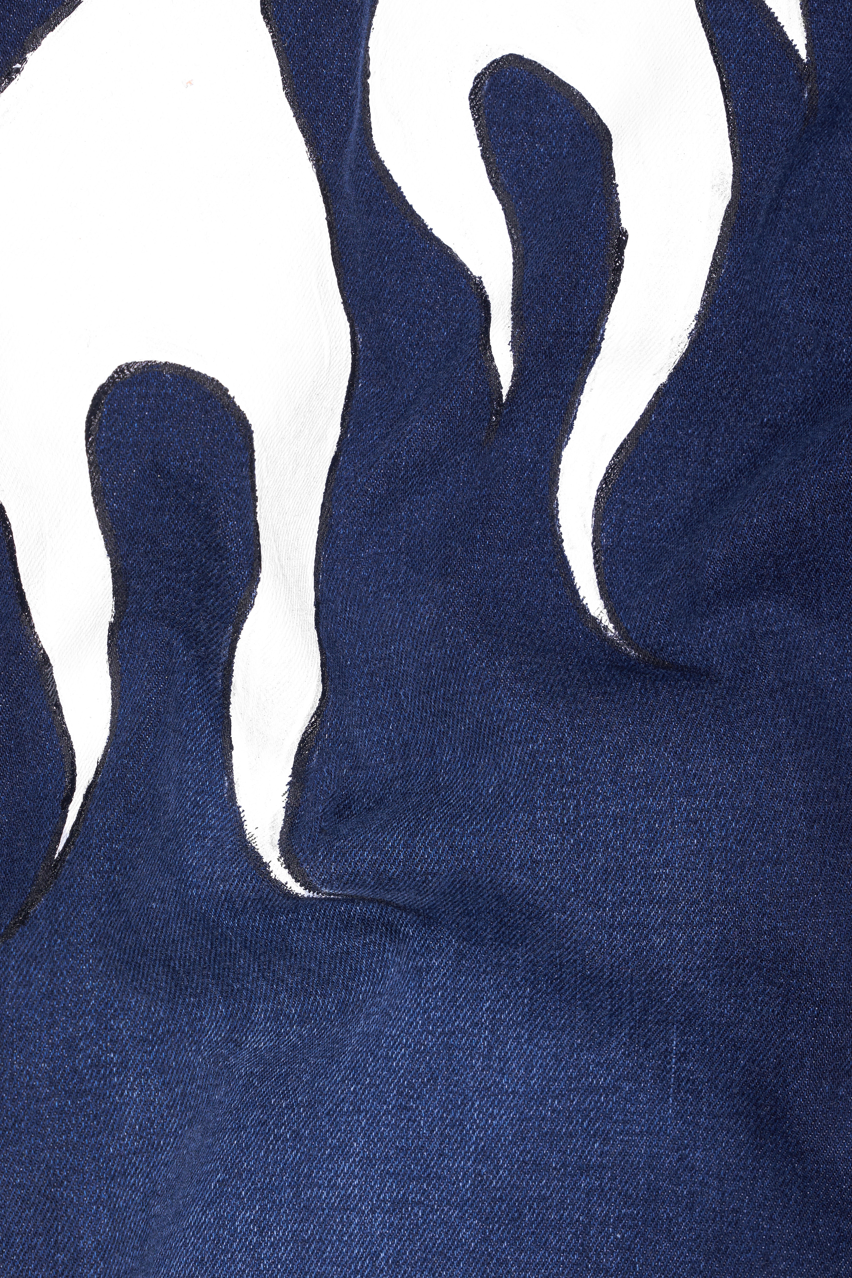 Tuna Blue and White Stone Wash Hand Painted Stretchable Denim J148-ART-30, J148-ART-32, J148-ART-34, J148-ART-36, J148-ART-38, J148-ART-40