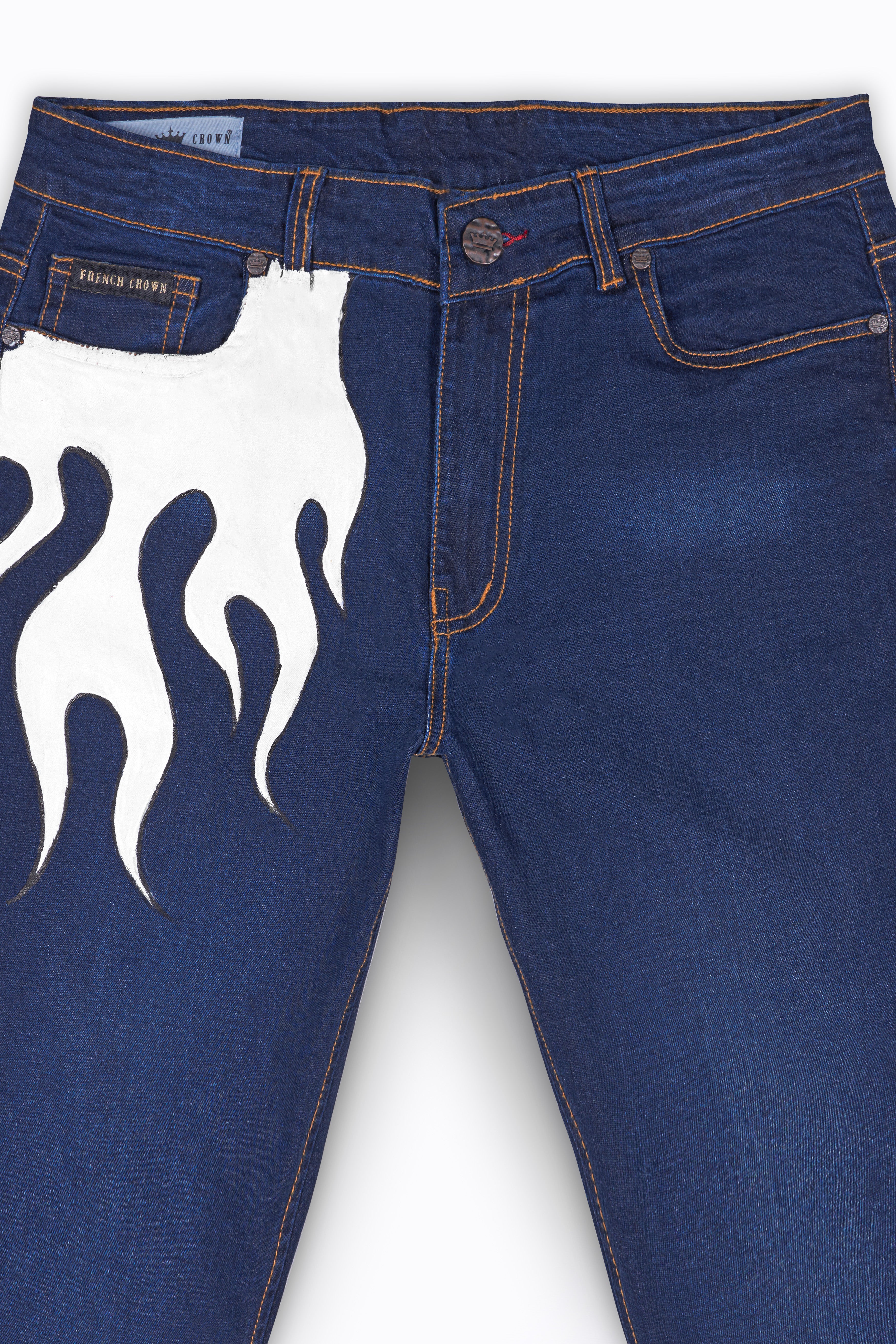Tuna Blue and White Stone Wash Hand Painted Stretchable Denim J148-ART-30, J148-ART-32, J148-ART-34, J148-ART-36, J148-ART-38, J148-ART-40