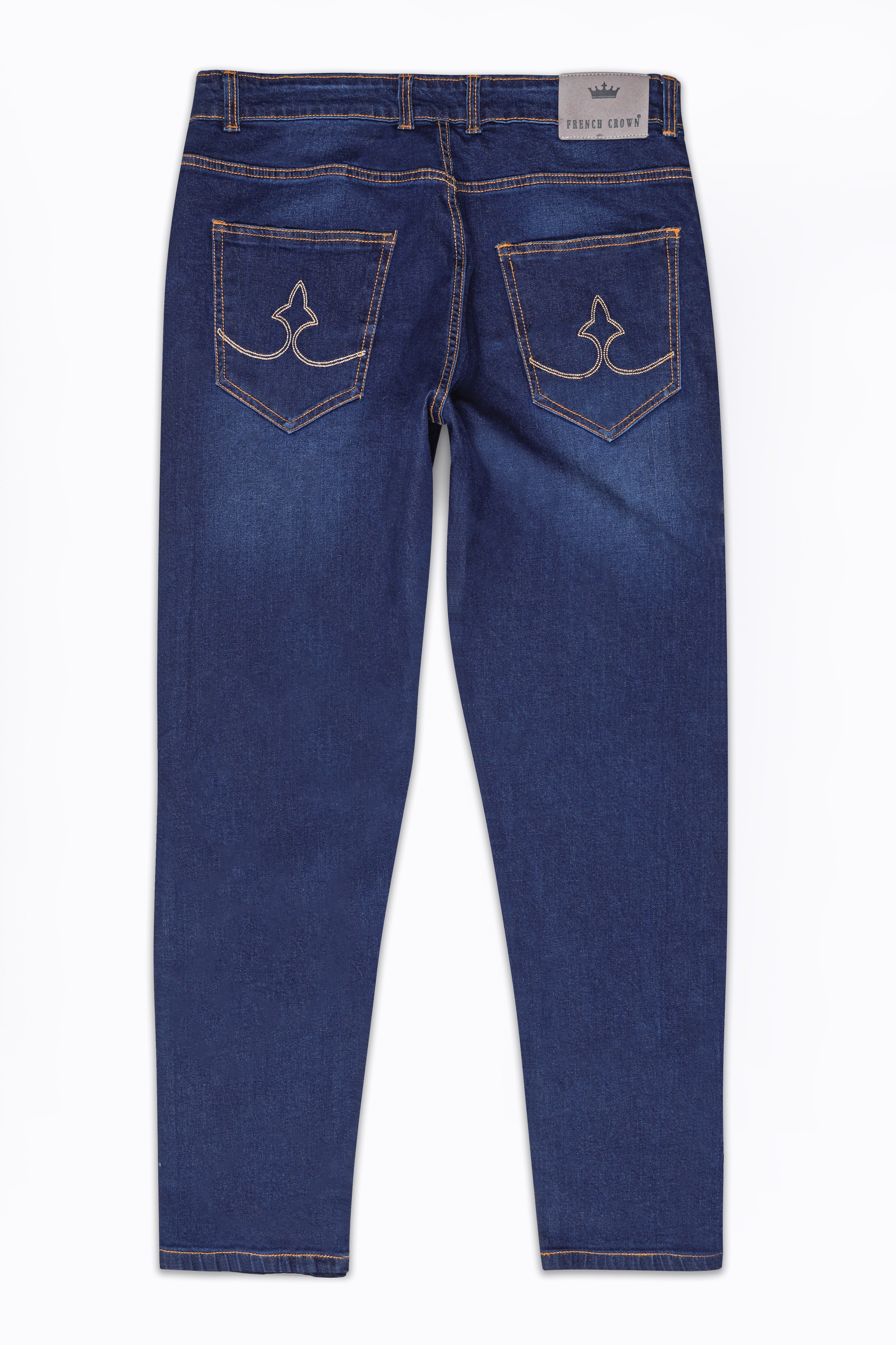 Tuna Blue and White Stone Wash Hand Painted Stretchable Denim J148-ART-30, J148-ART-32, J148-ART-34, J148-ART-36, J148-ART-38, J148-ART-40