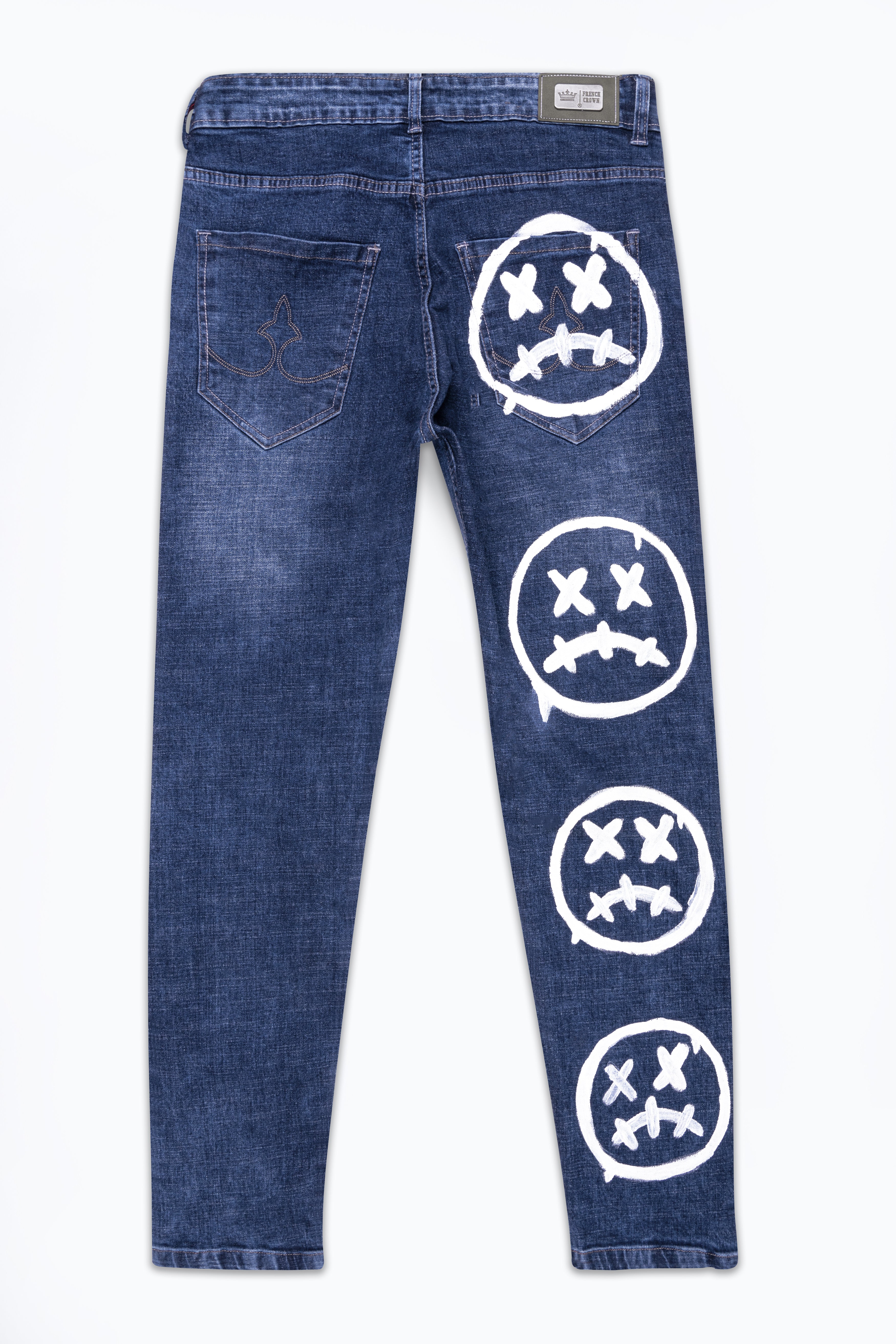 Zodiac Blue Whiskering Wash Emoji Hand Painted Stretchable Denim J166-ART-30, J166-ART-32, J166-ART-34, J166-ART-36, J166-ART-38, J166-ART-40
