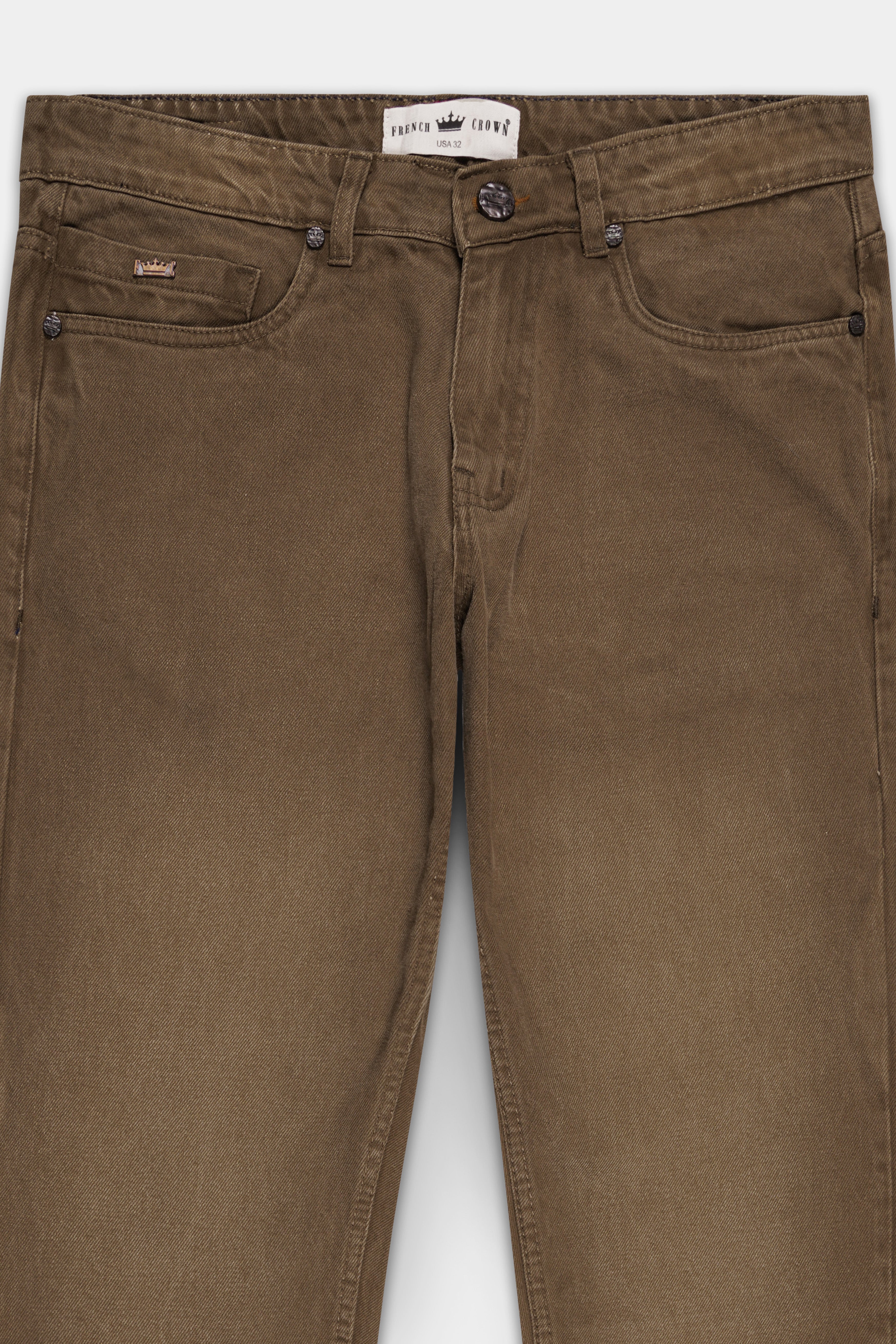 French Beige Brown Stone Wash Denim