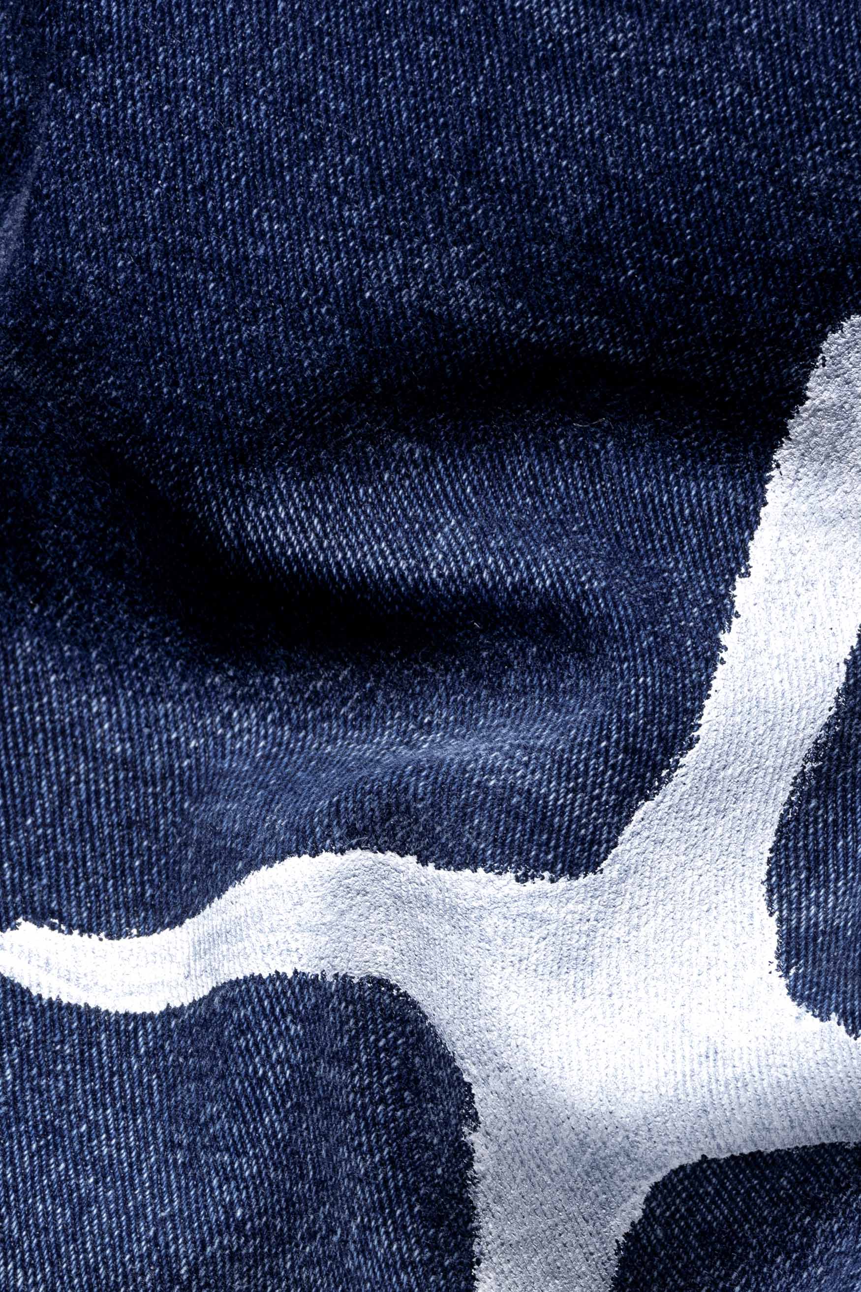 Firefly Blue Stars Hand Printed Stretchable Designer Denim