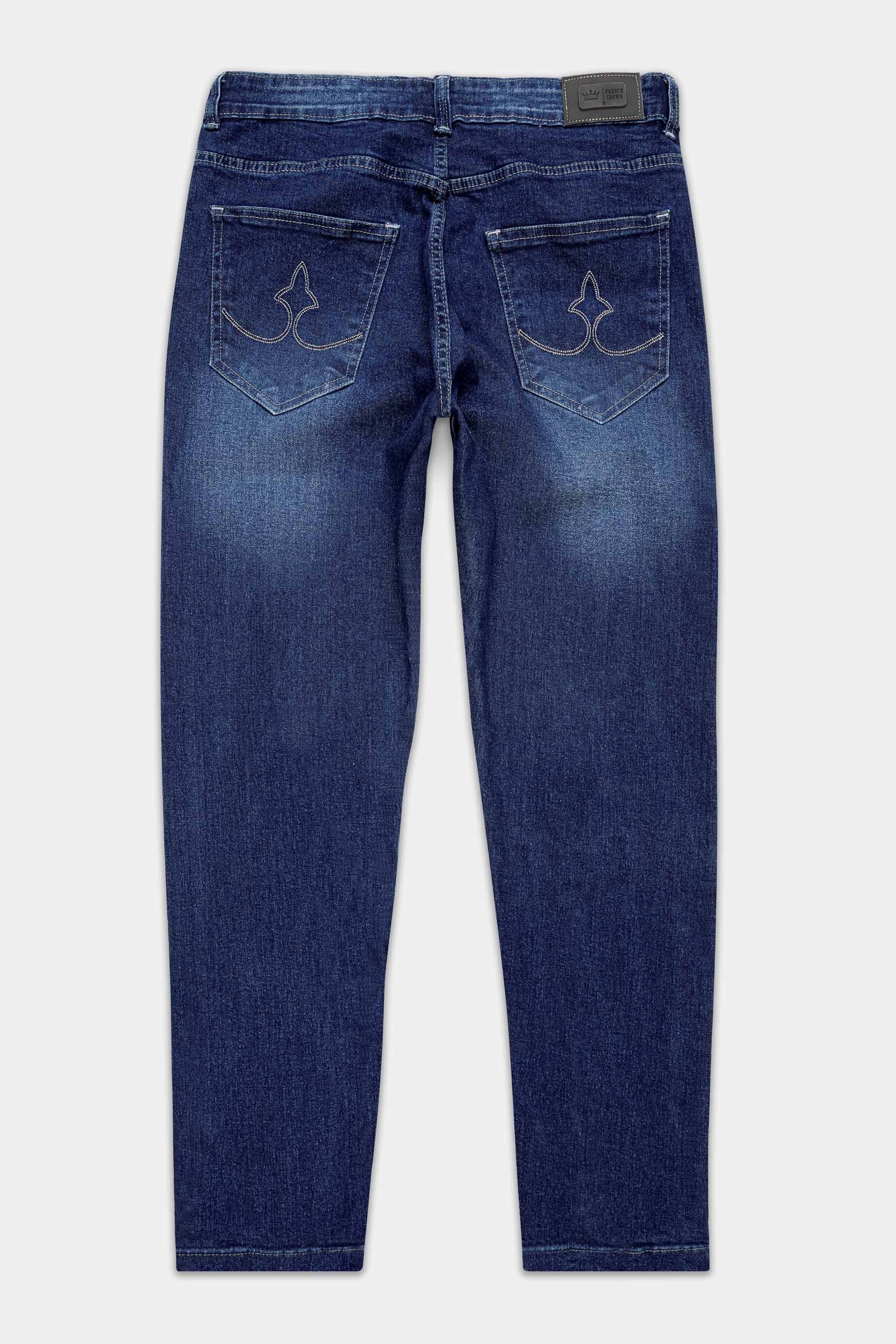 Firefly Blue Stars Hand Printed Stretchable Designer Denim