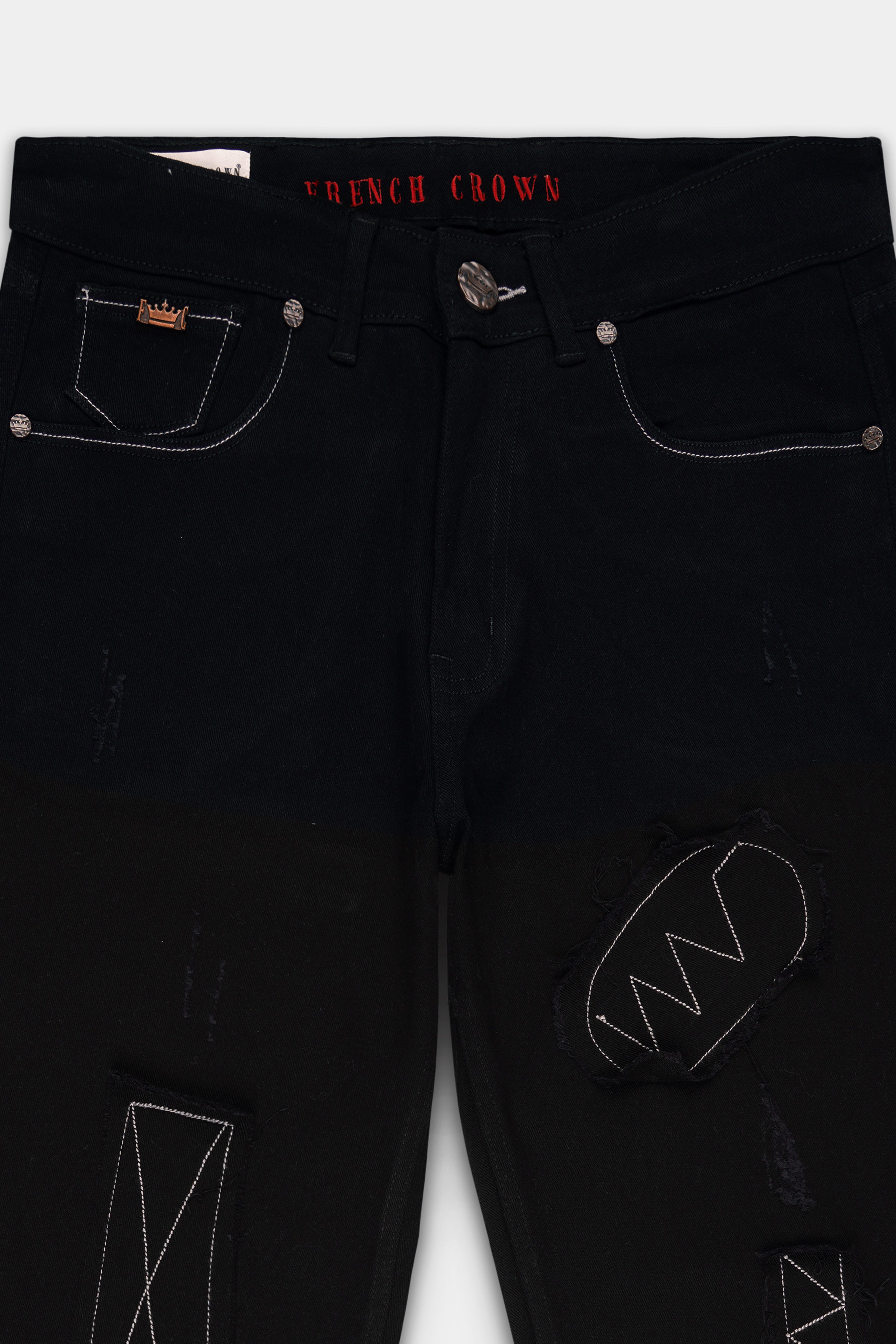 Jade Black Doodle Patch Stretchable Denim