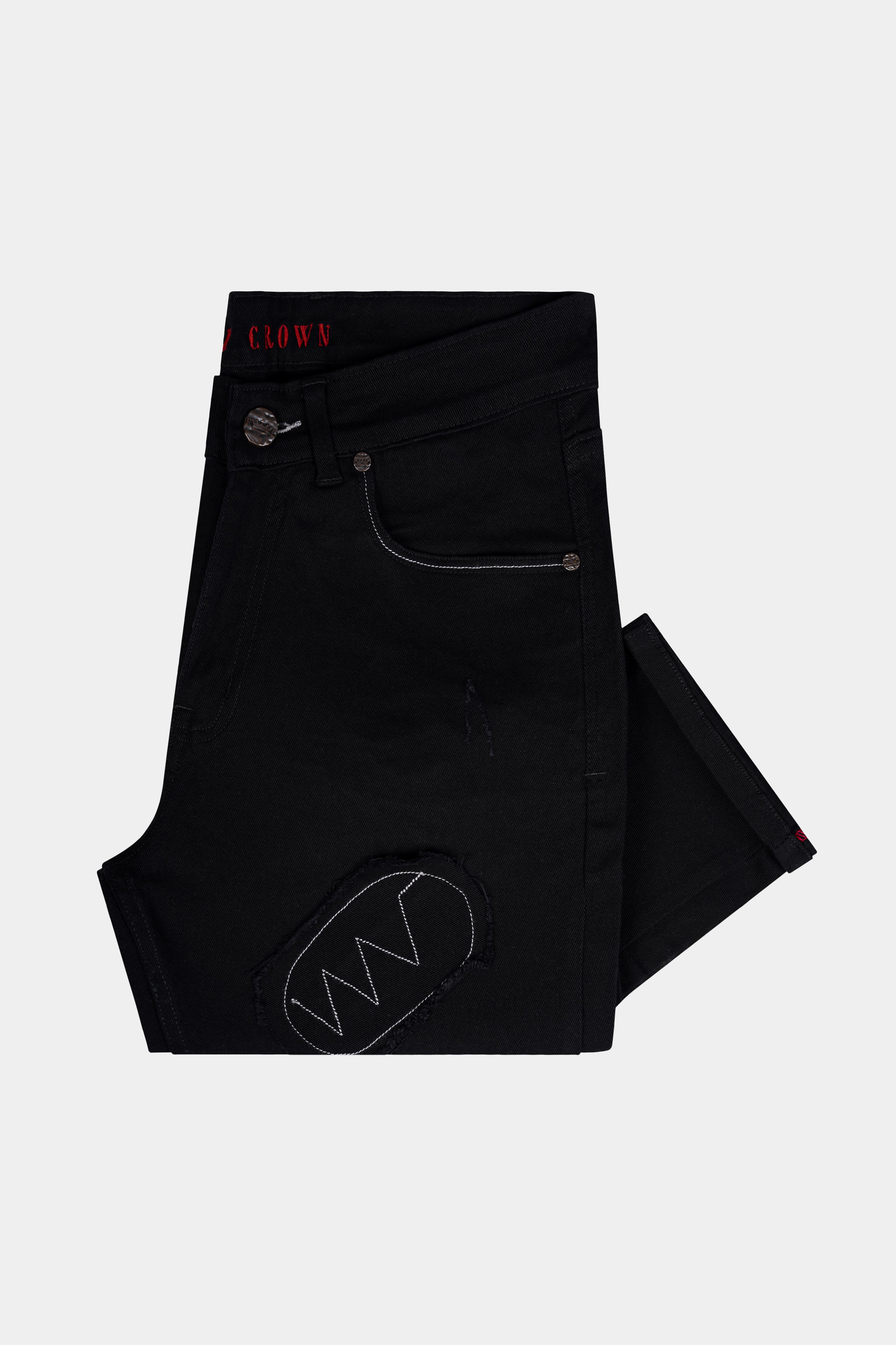 Jade Black Doodle Patch Stretchable Denim