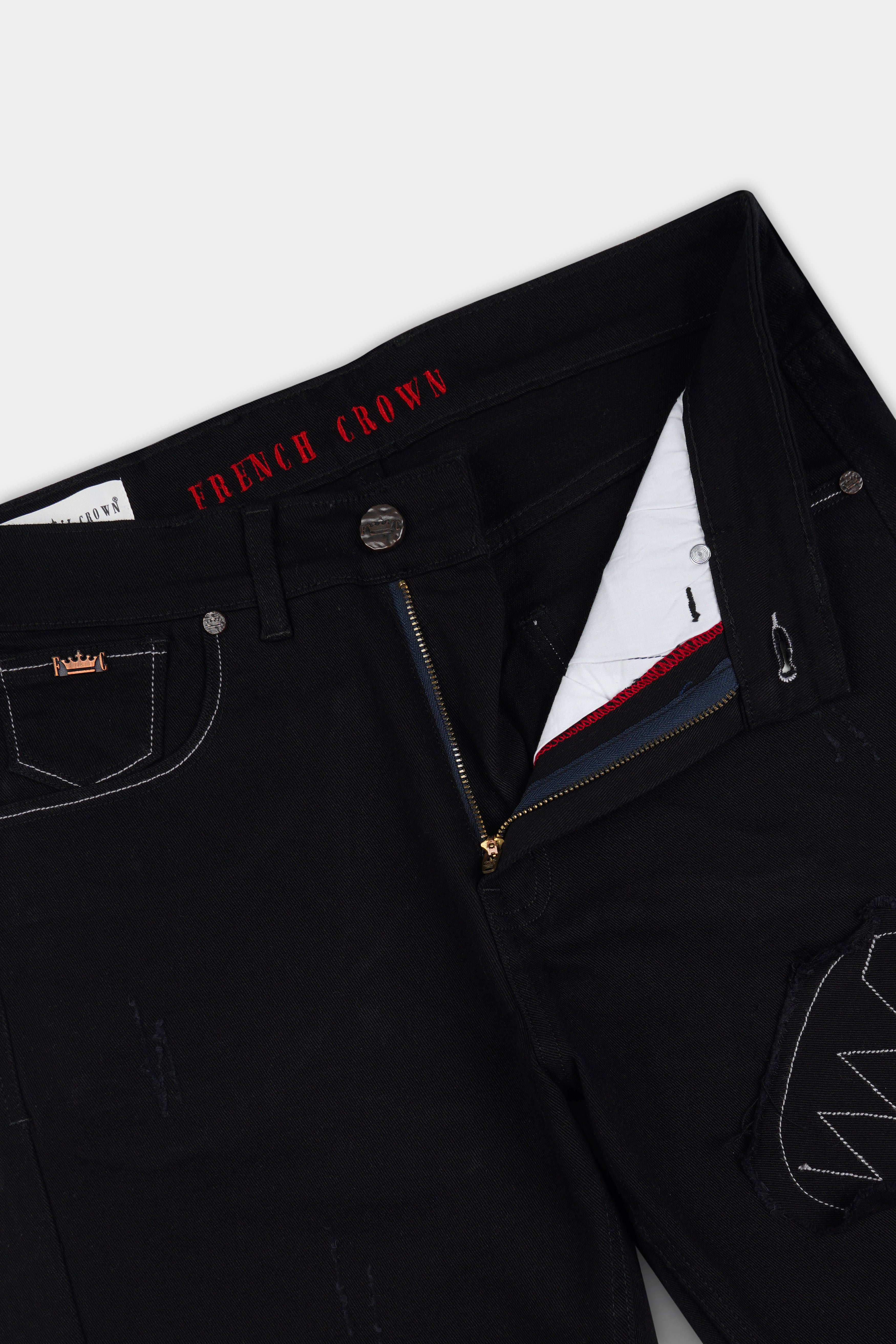 Jade Black Doodle Patch Stretchable Denim