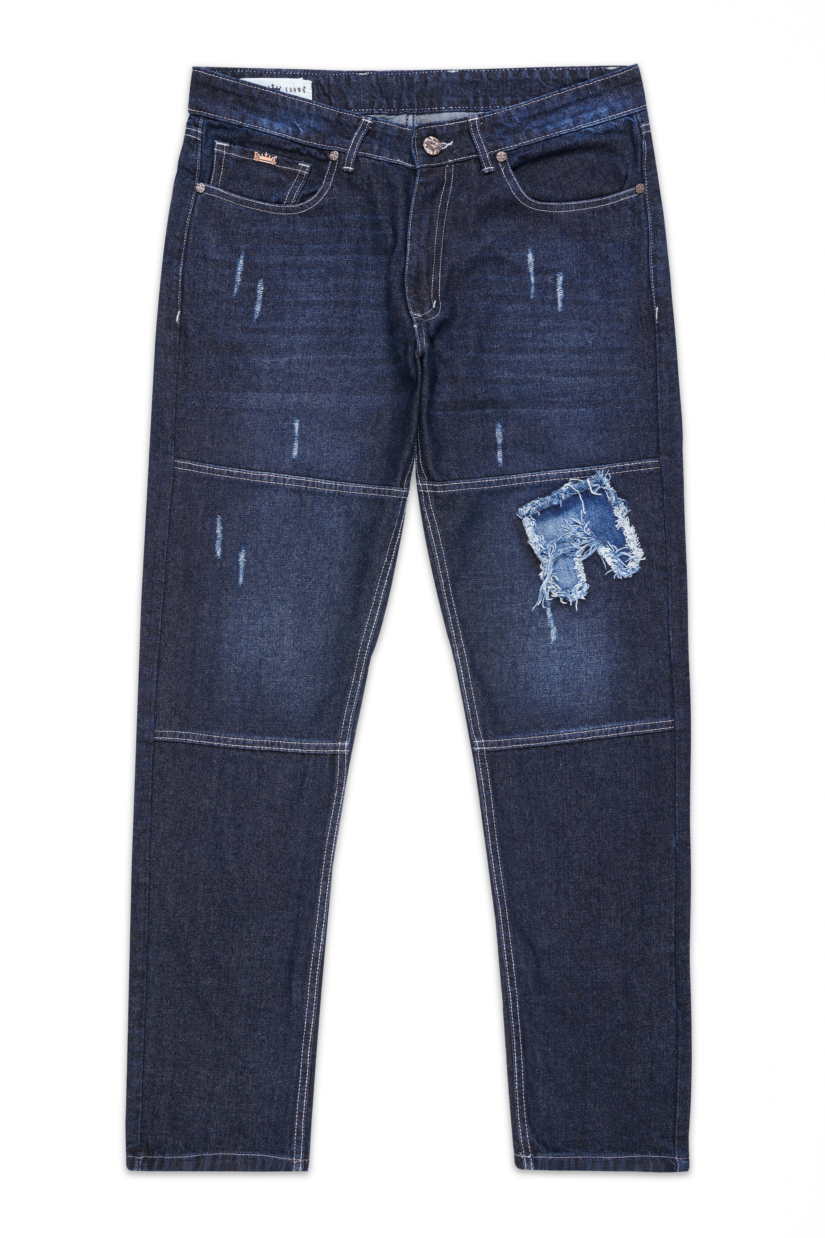 Gunmetal Blue Whiskering Wash Mildly Distressed Denim