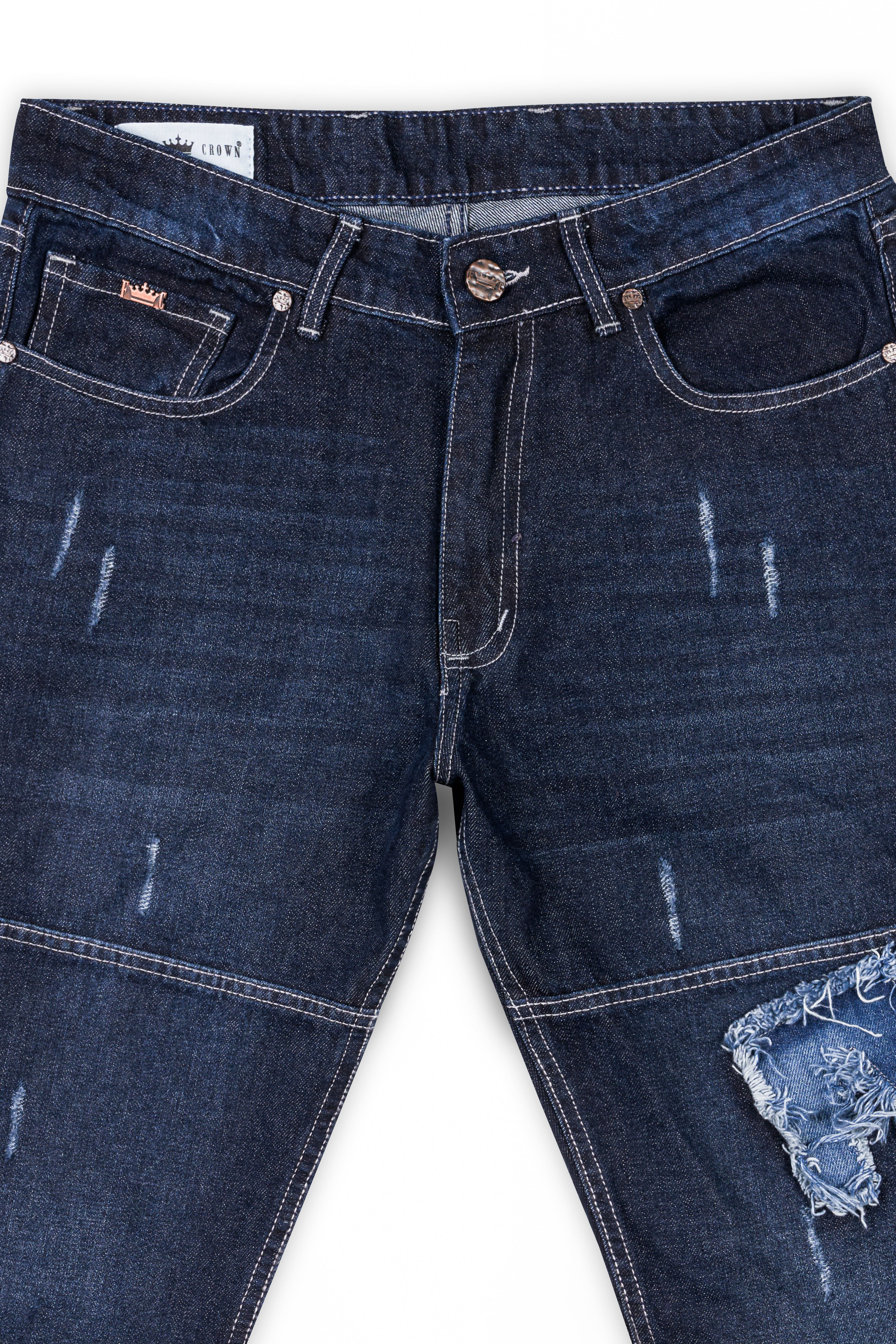 Gunmetal Blue Whiskering Wash Mildly Distressed Denim