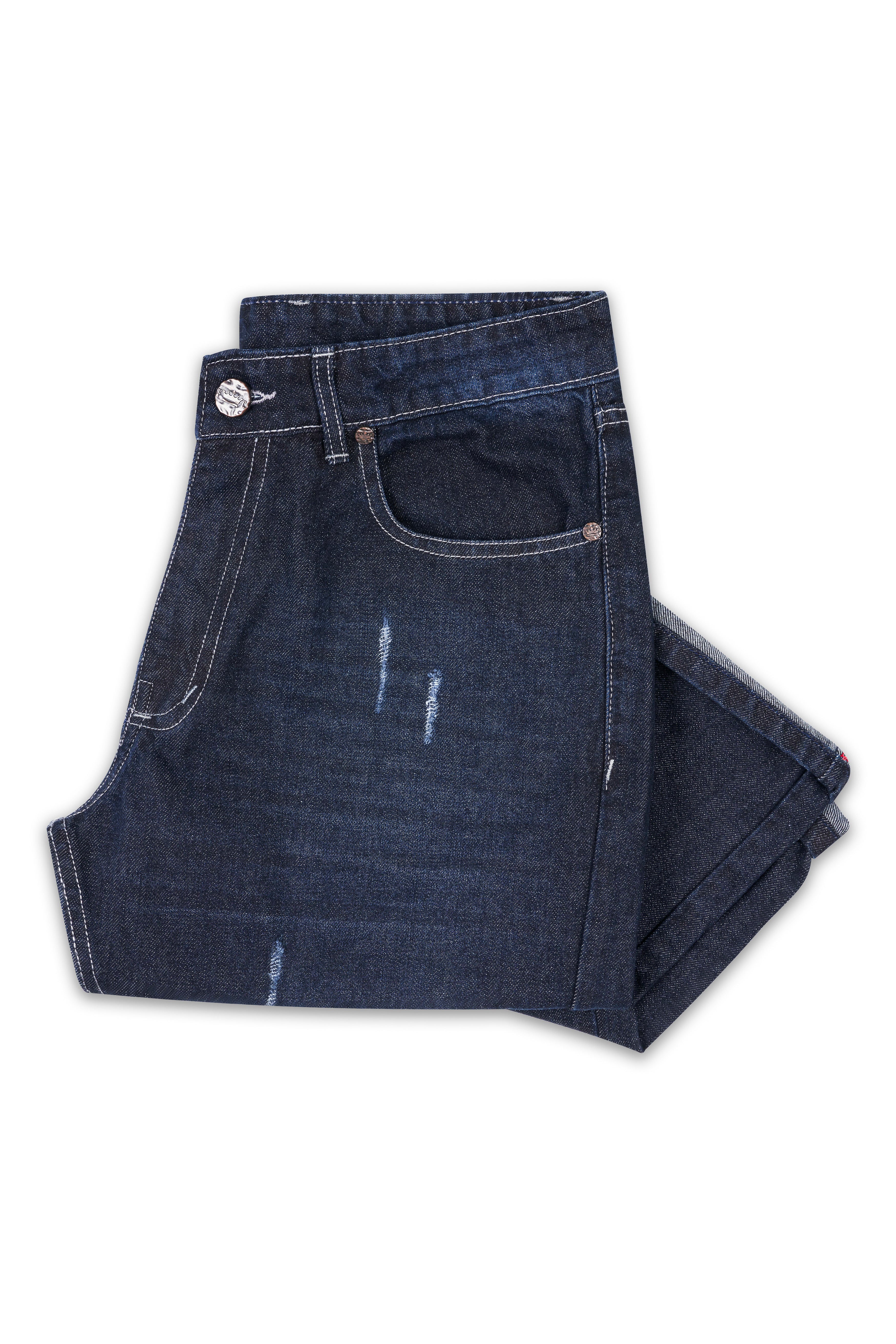 Gunmetal Blue Whiskering Wash Mildly Distressed Denim