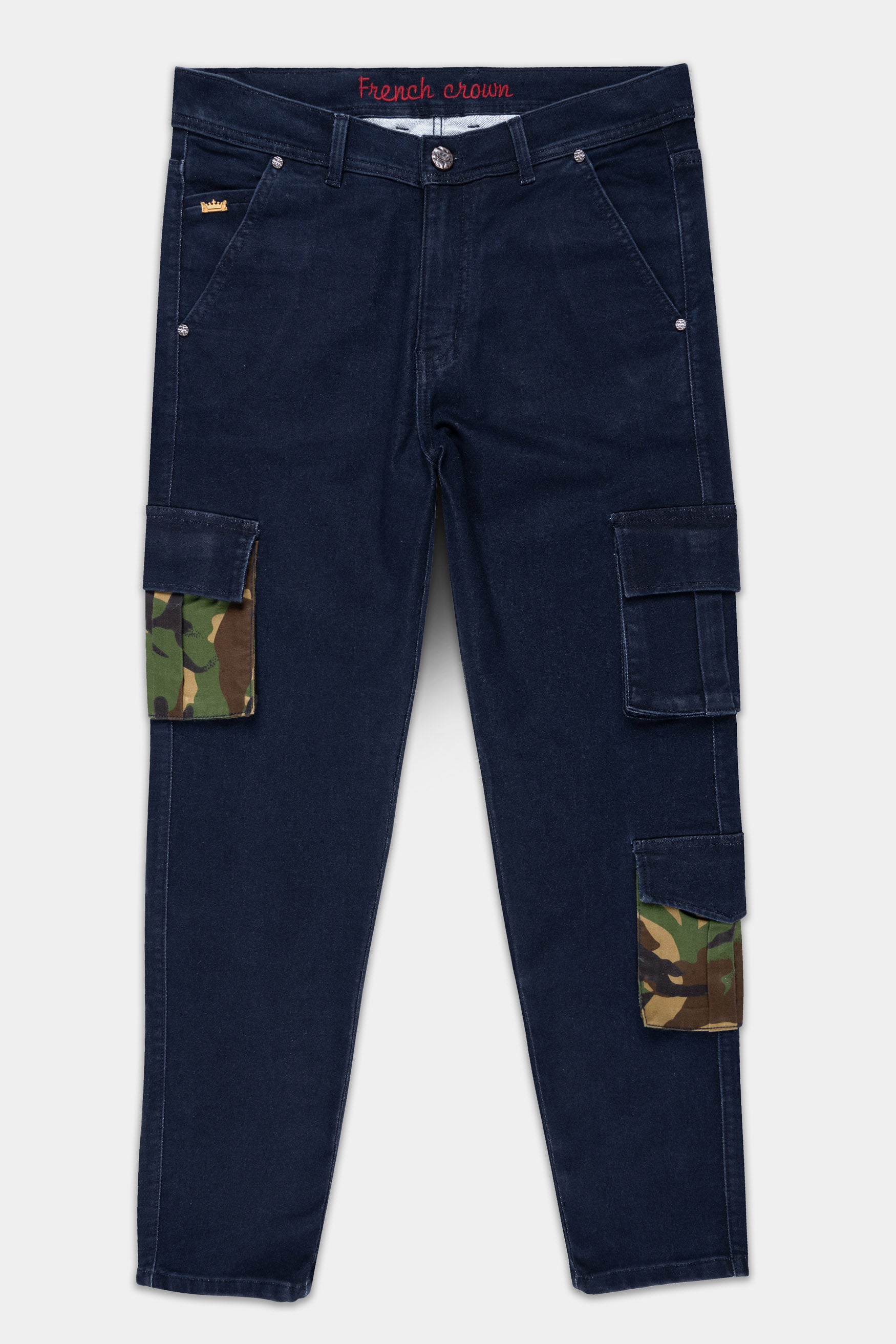 Berry Blue Rinse Wash Camouflage Pockets printed Cargo Denim