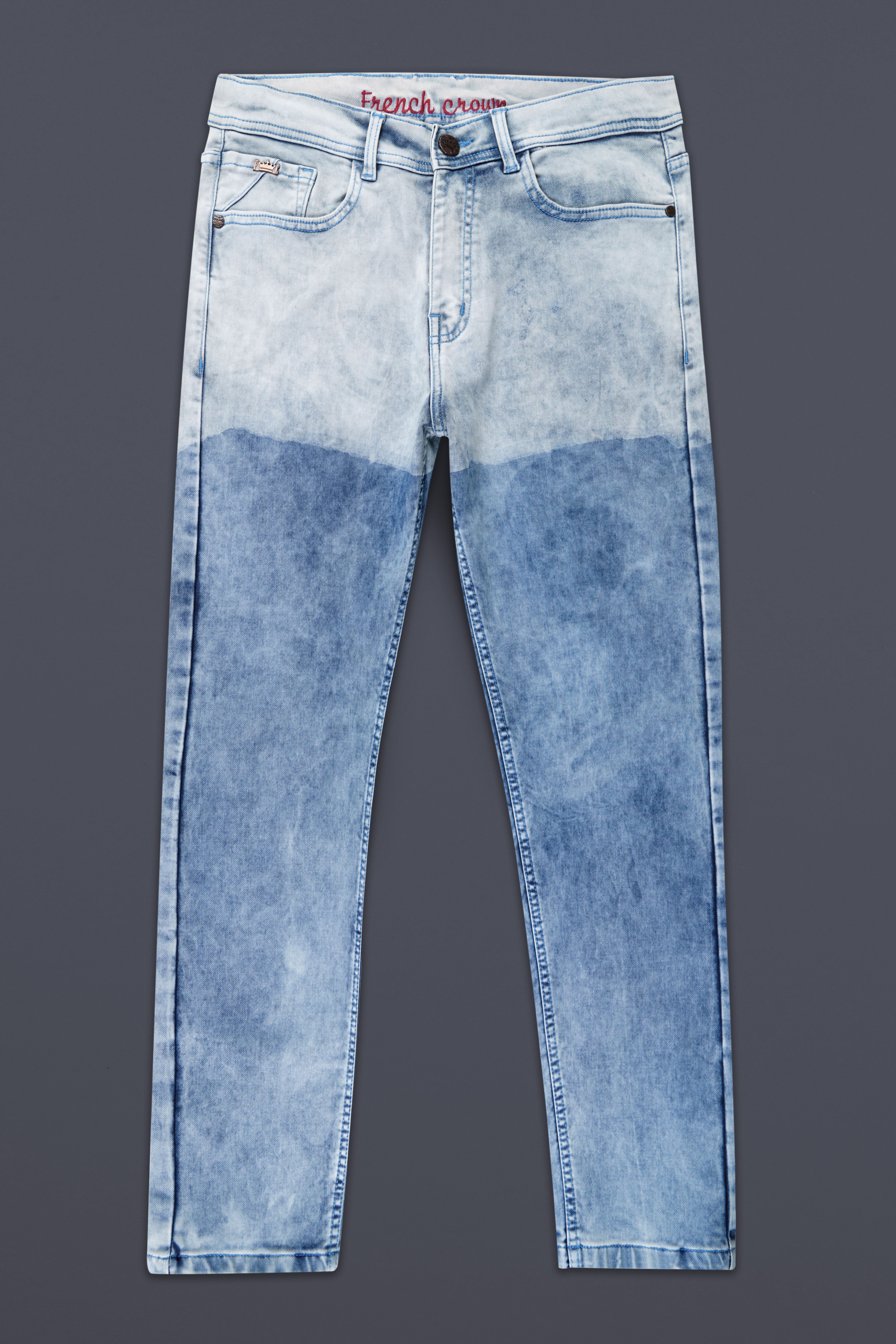 Iron Blue and Half Pastel Blue Whiskering Wash Denim
