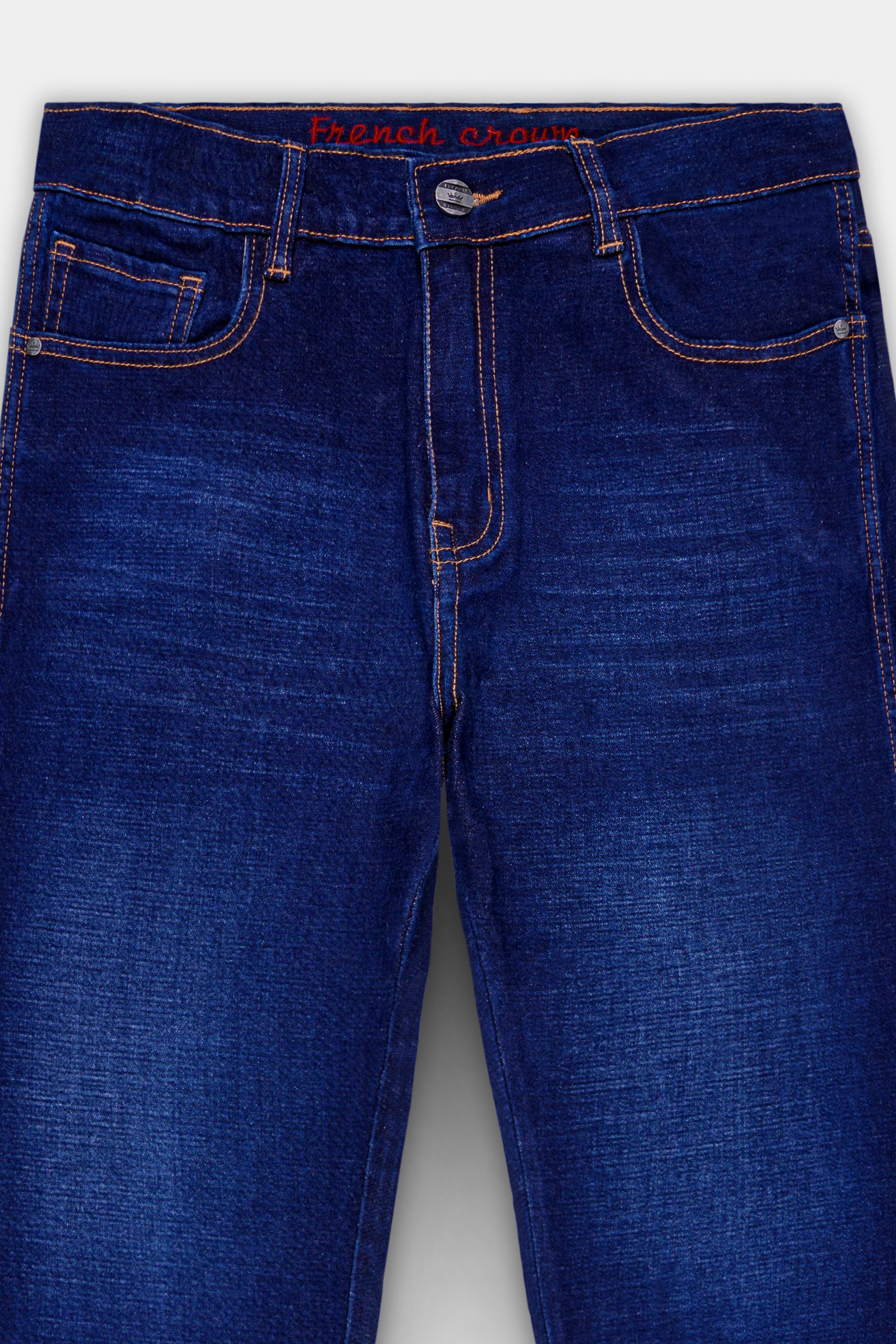Velazure-Azure Blue Whiskering Washed Stretchable Denim