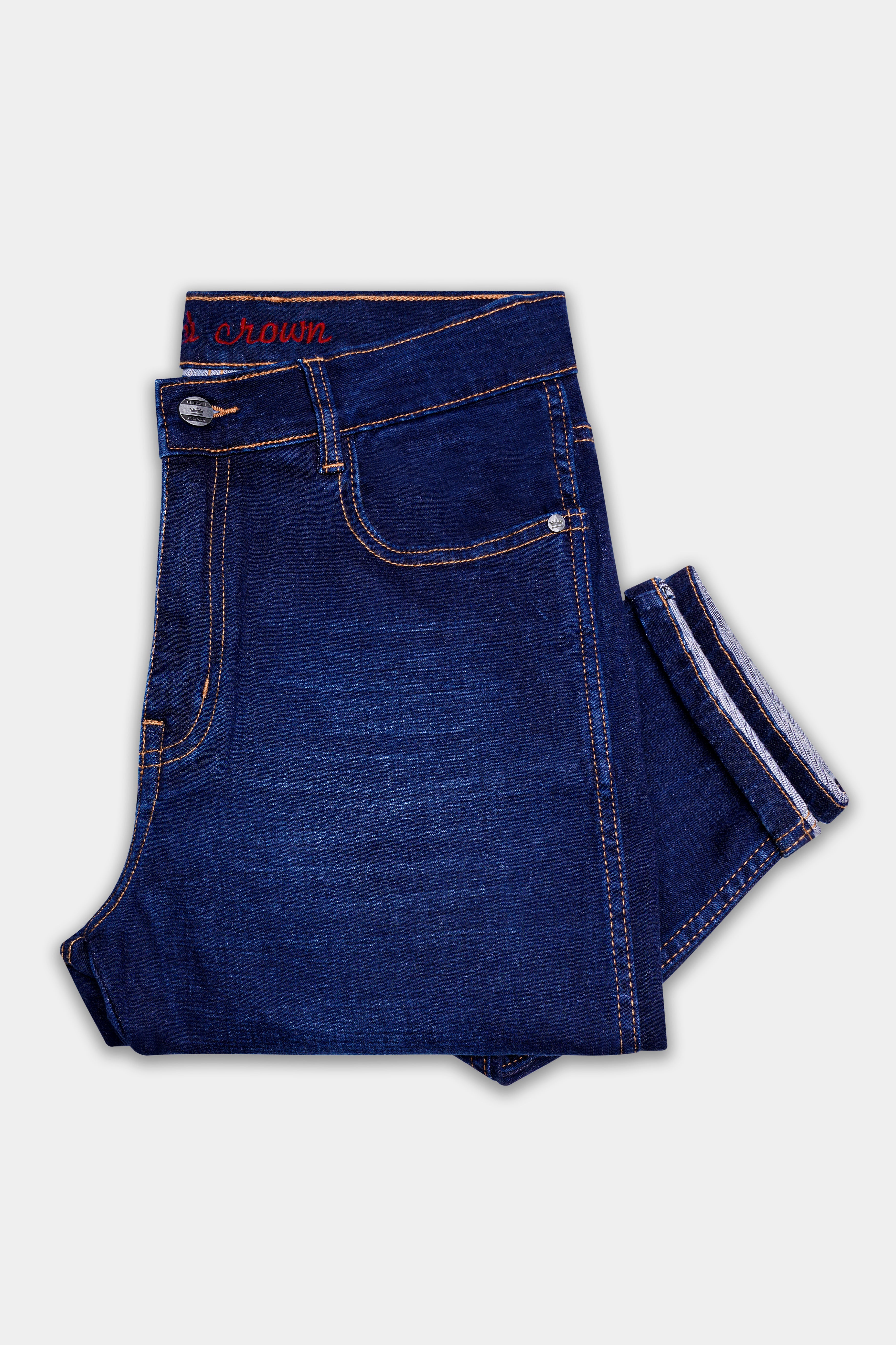 Velazure-Azure Blue Whiskering Washed Stretchable Denim