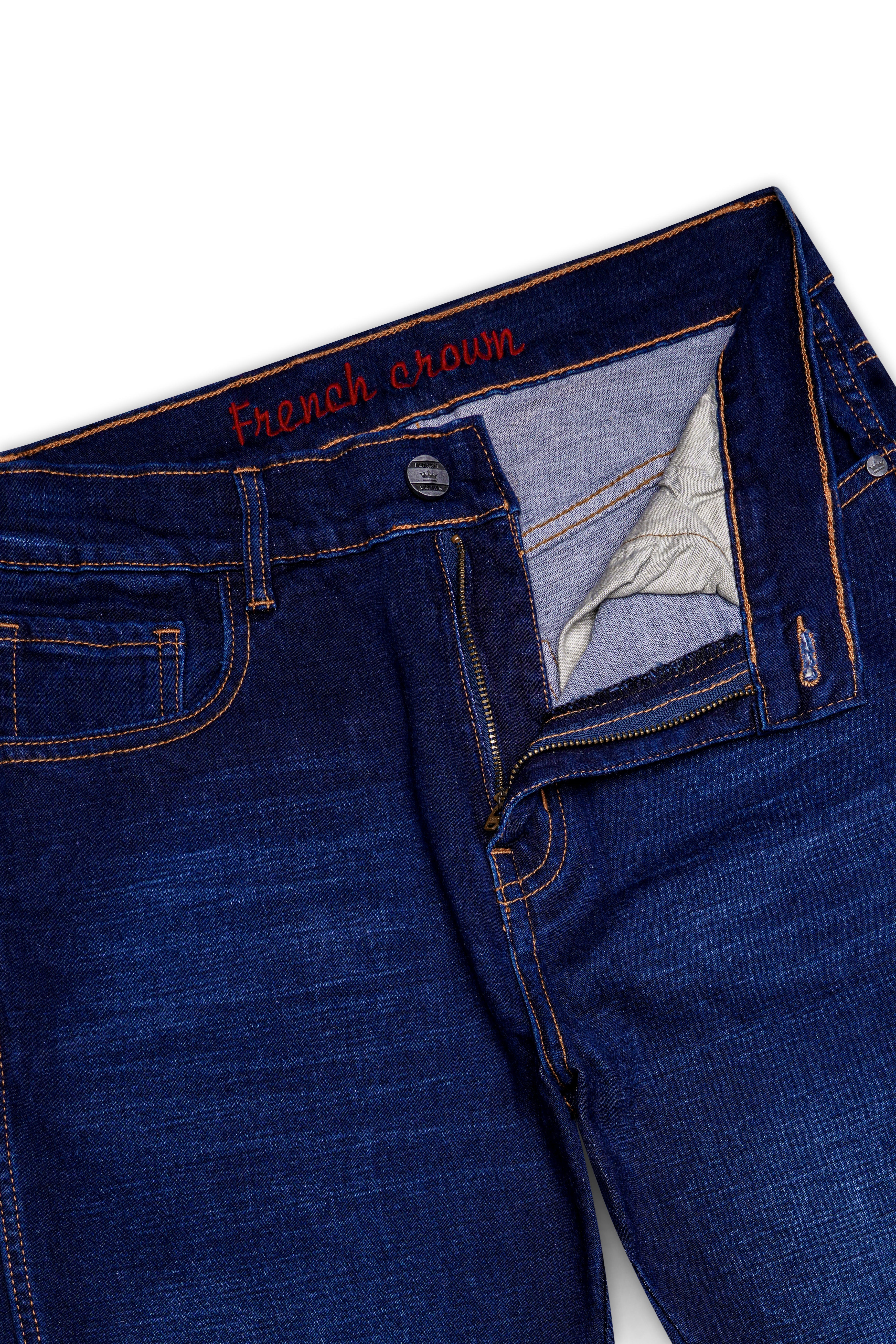 Velazure-Azure Blue Whiskering Washed Stretchable Denim