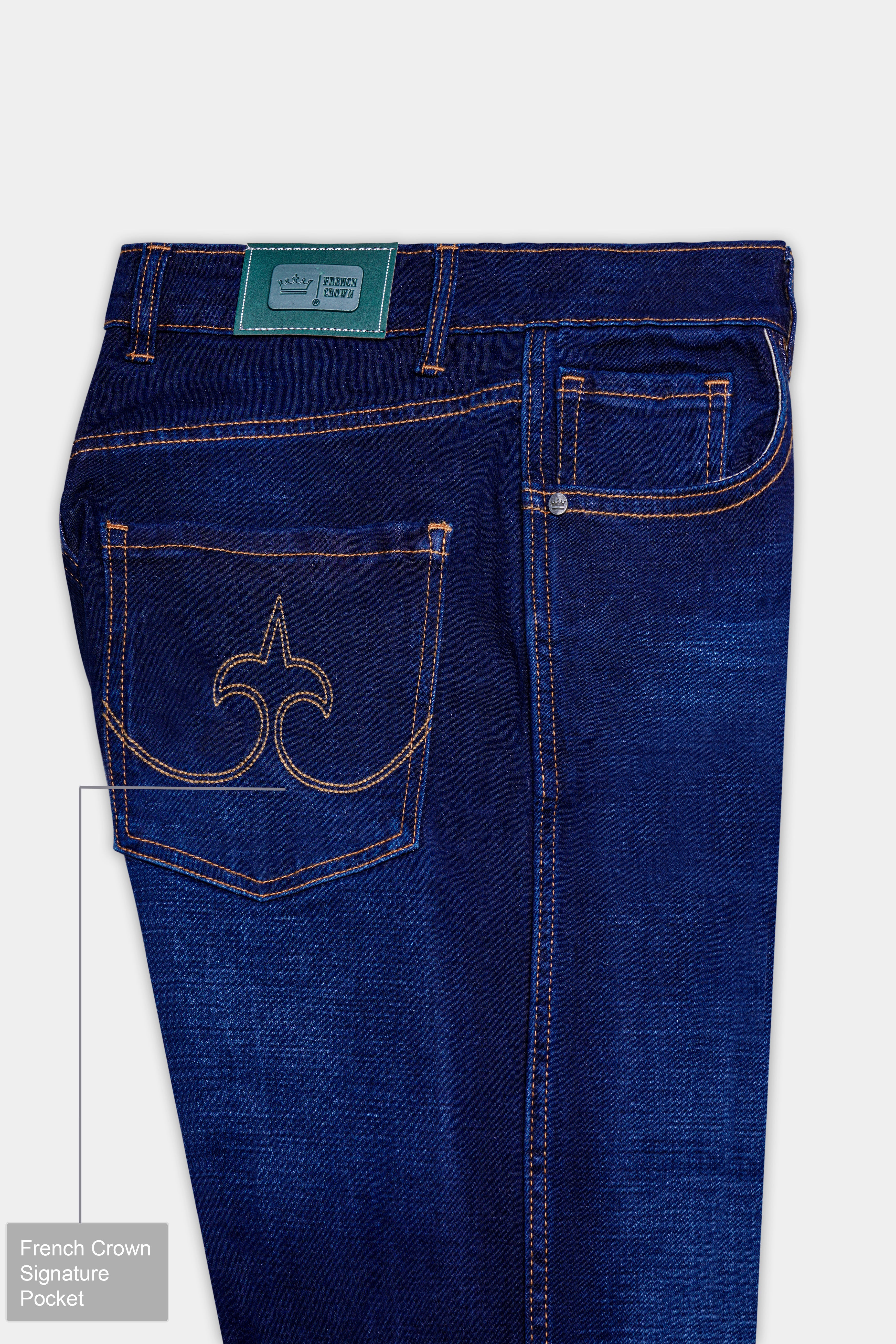 Velazure-Azure Blue Whiskering Washed Stretchable Denim
