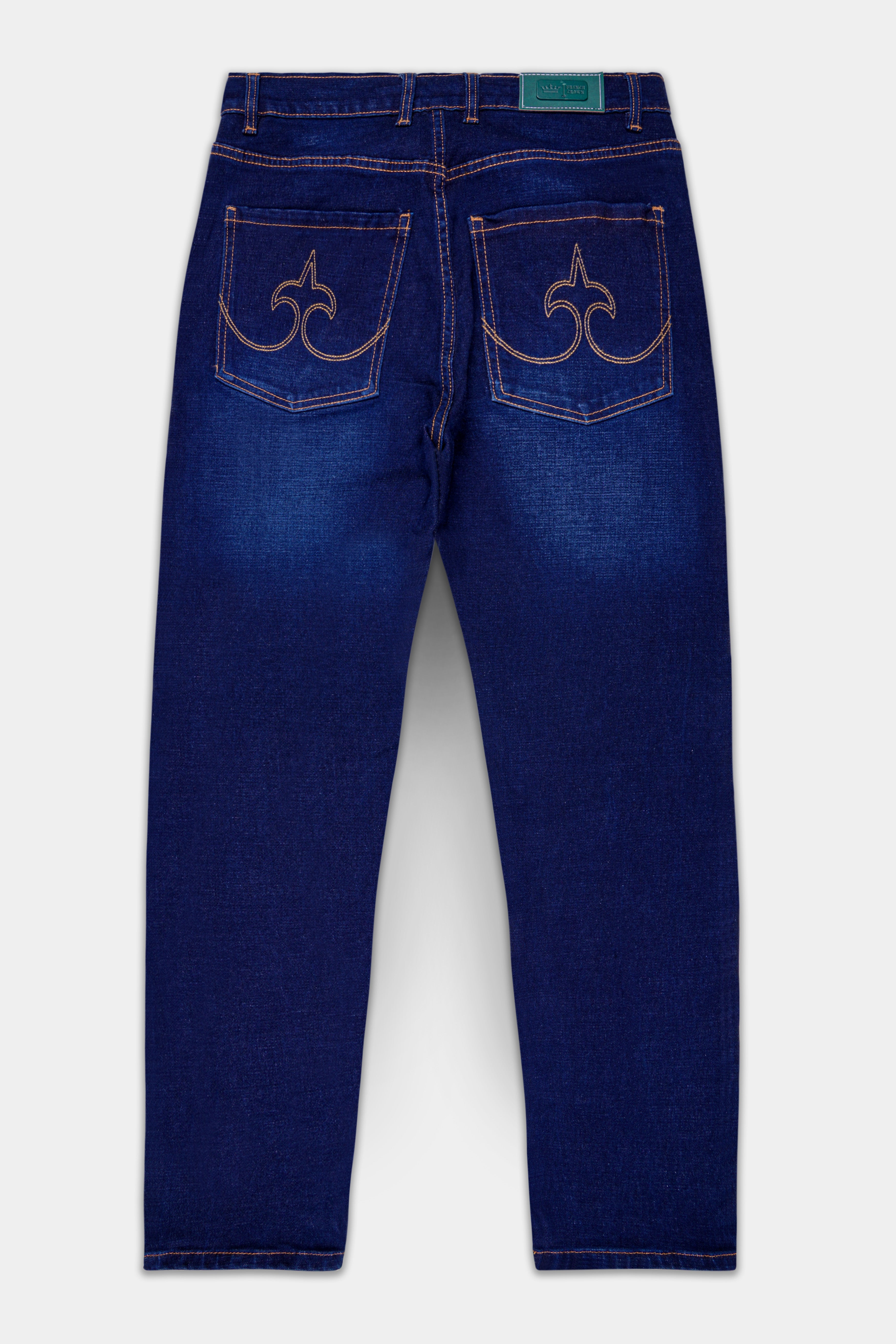 Velazure-Azure Blue Whiskering Washed Stretchable Denim