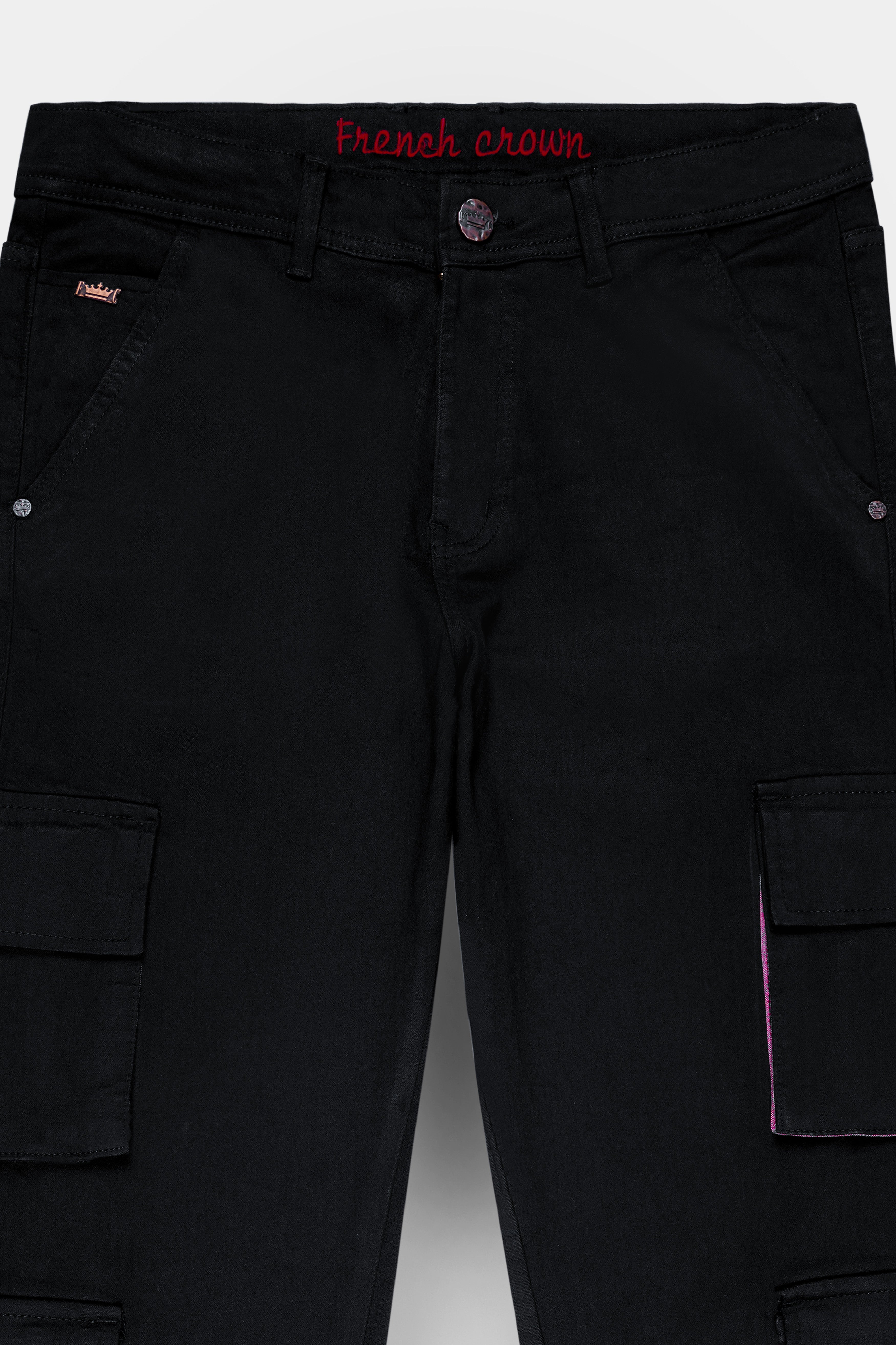 Noir-Midnight Black Clean Look Stretchable Cargo Denim
